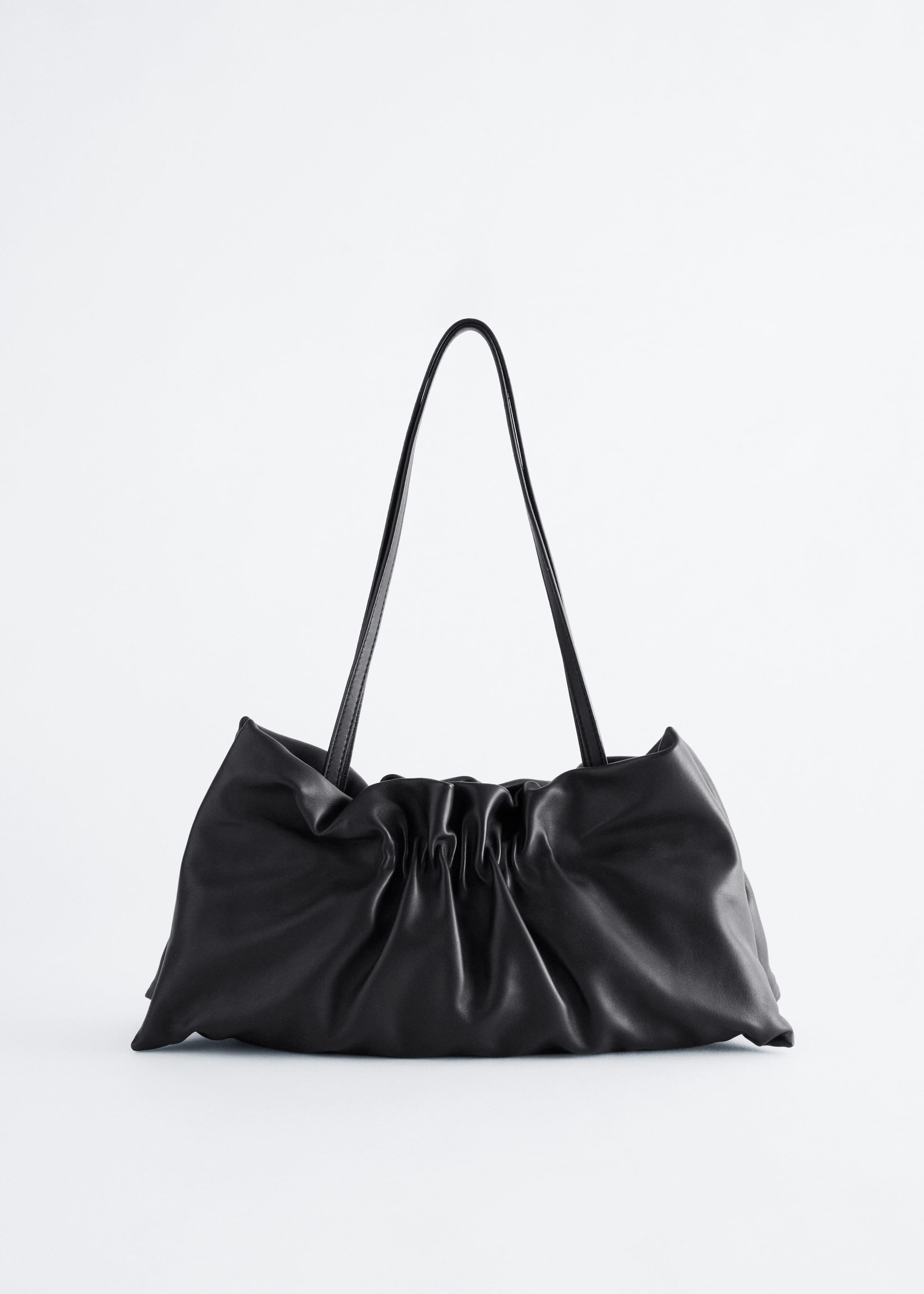 Ruched Leather Shoulder Bag - Black - Still Life