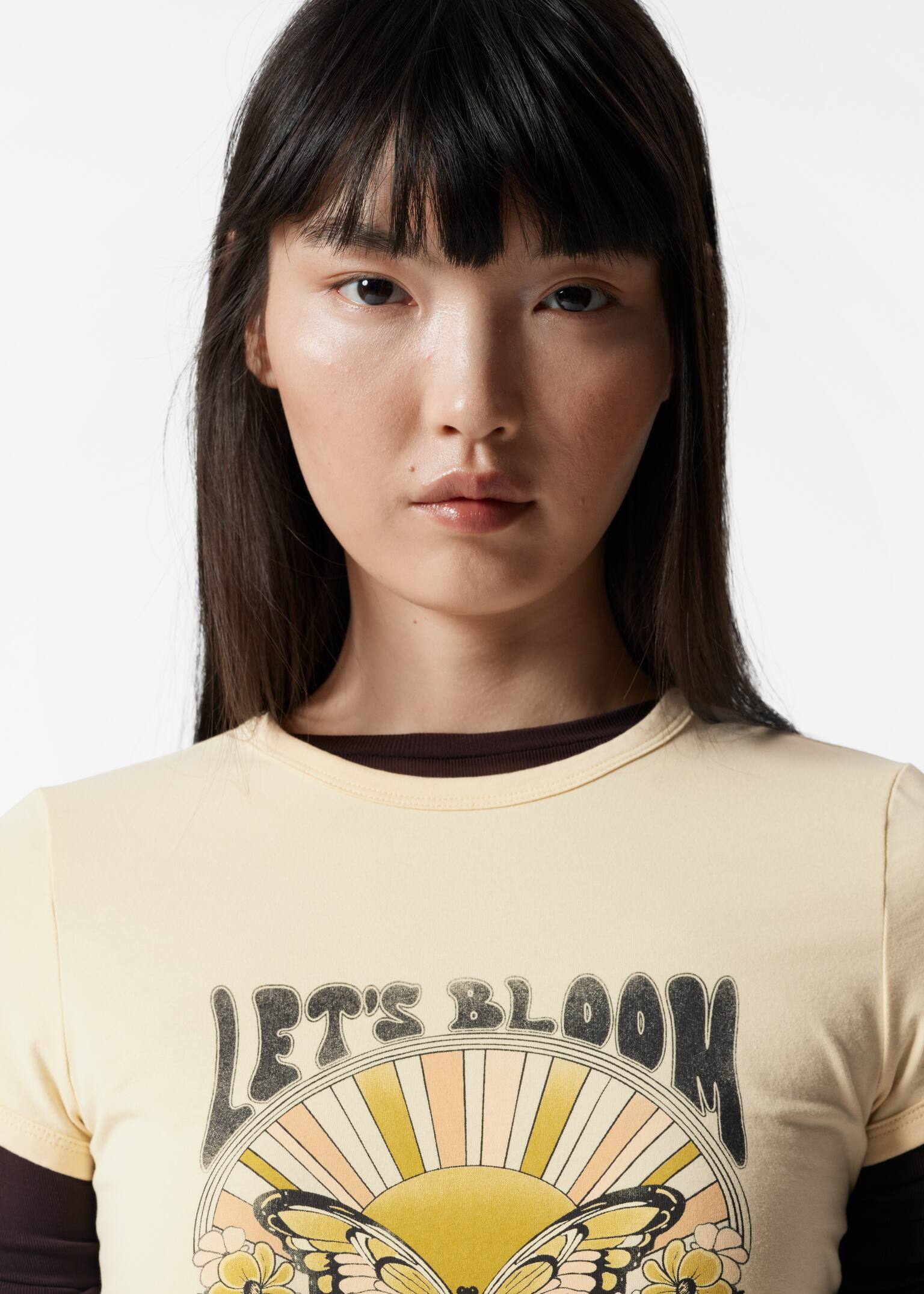 T-shirt met kapmouwtjes - Beige Print/Blauw gestreept/White Print - 4