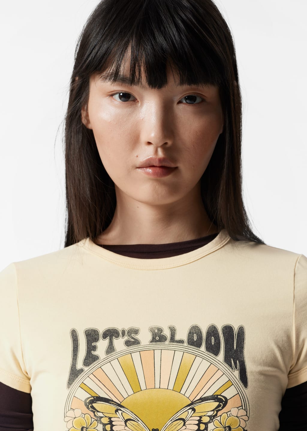 T-shirt à mancherons - Imprimé beige - Lookbook