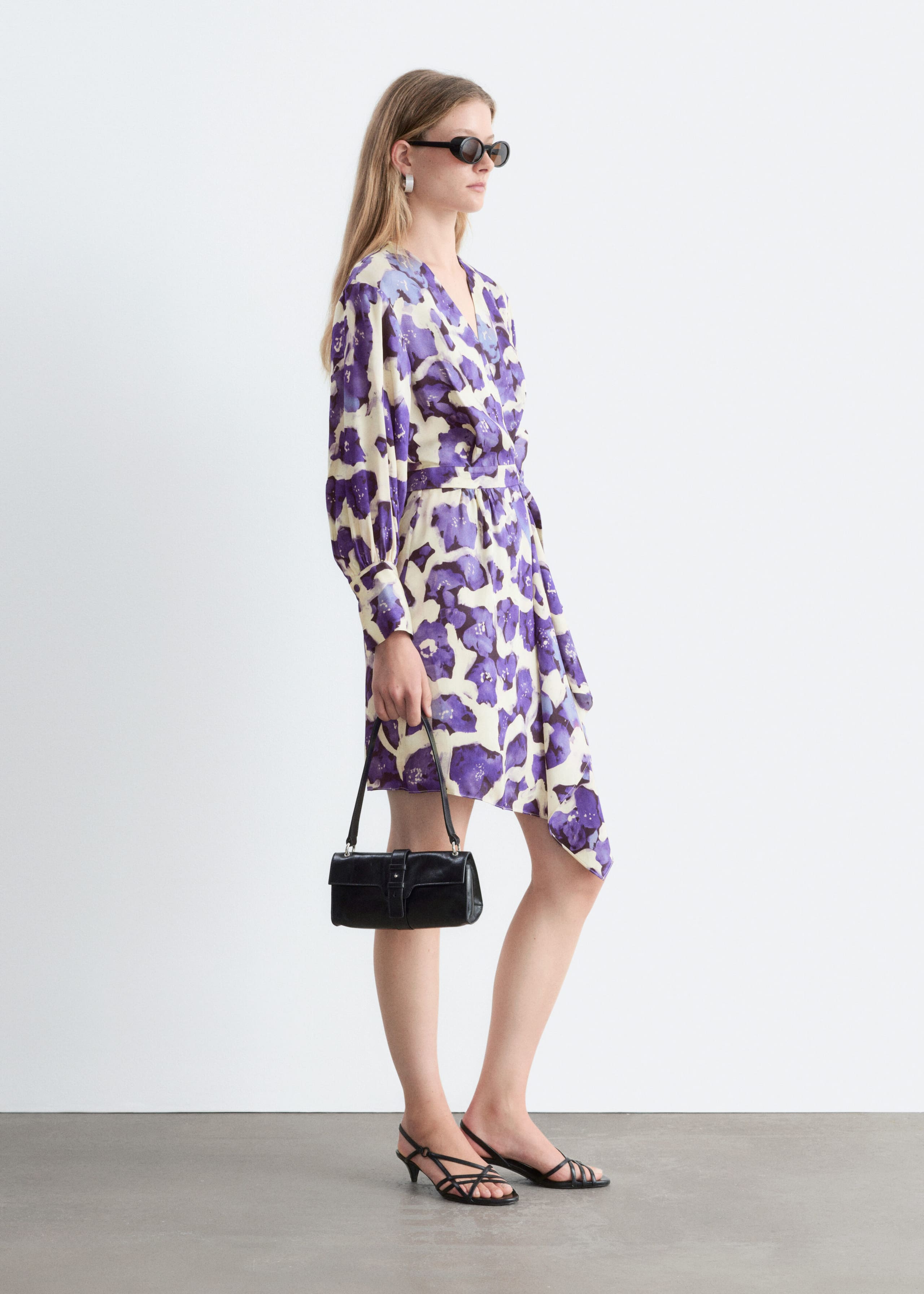 Printed Midi Dress - Off White/Purple - Lookbook