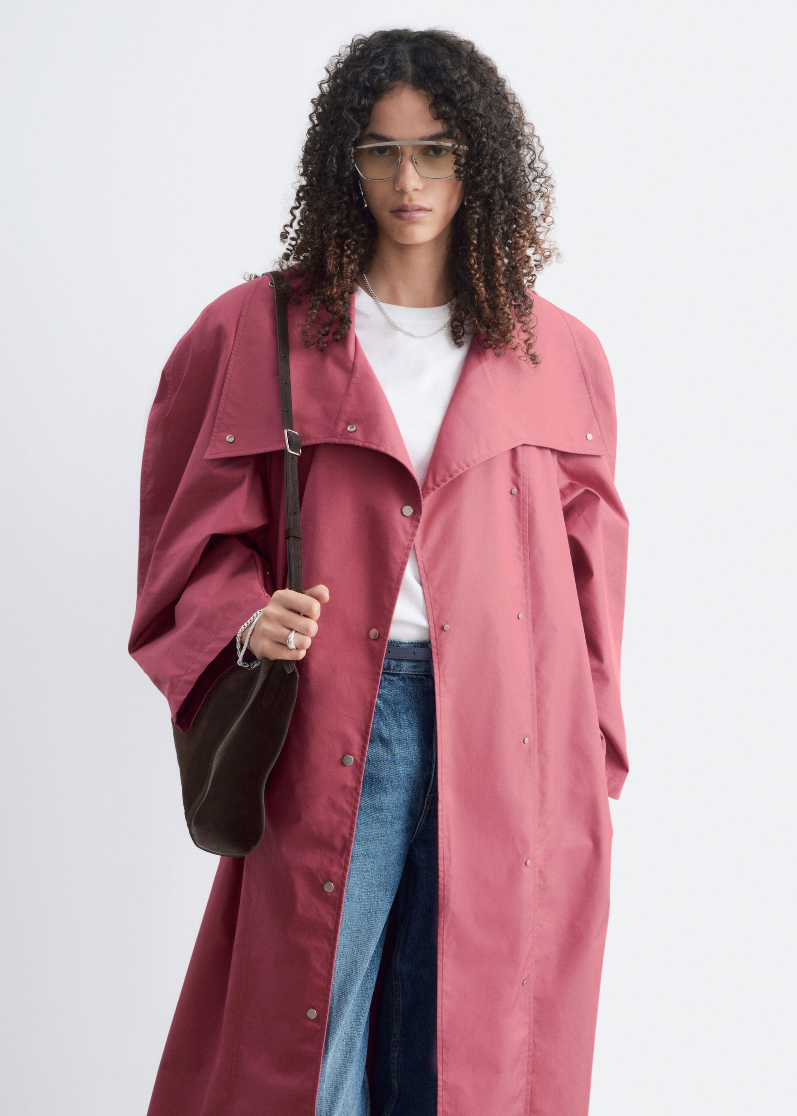 Bold-Shoulder Belted Coat - Pink - Lookbook