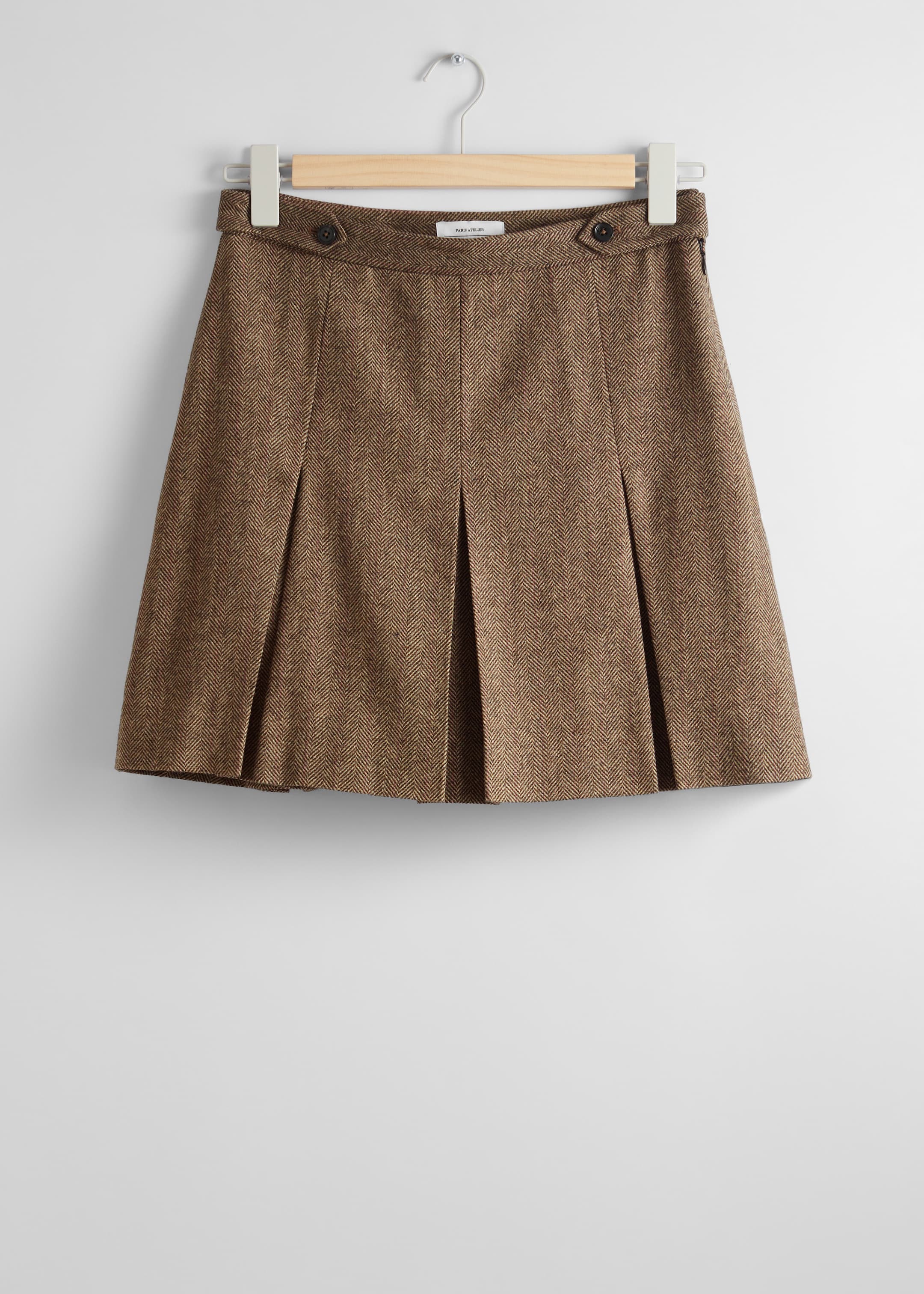 View larger image: Pleated Herringbone Mini Skirt - Brown Herringbone - Ladies | H&M GB 1