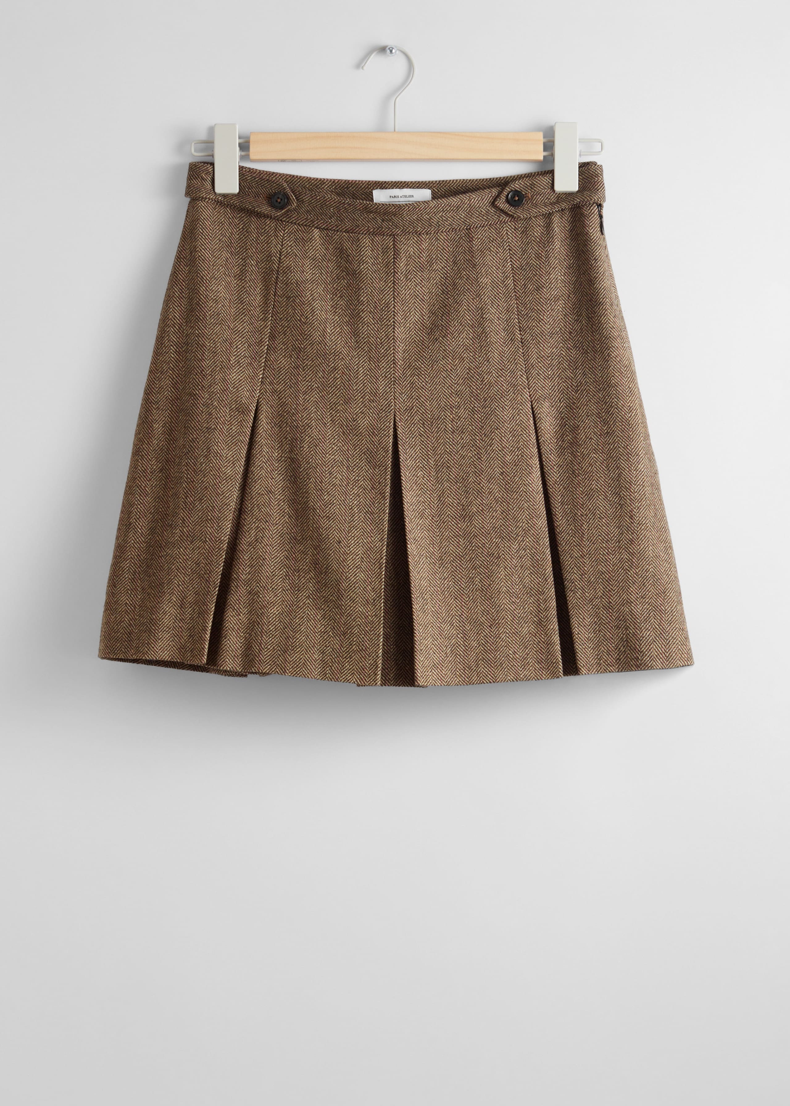 Pleated Herringbone Mini Skirt - Grey - Still Life