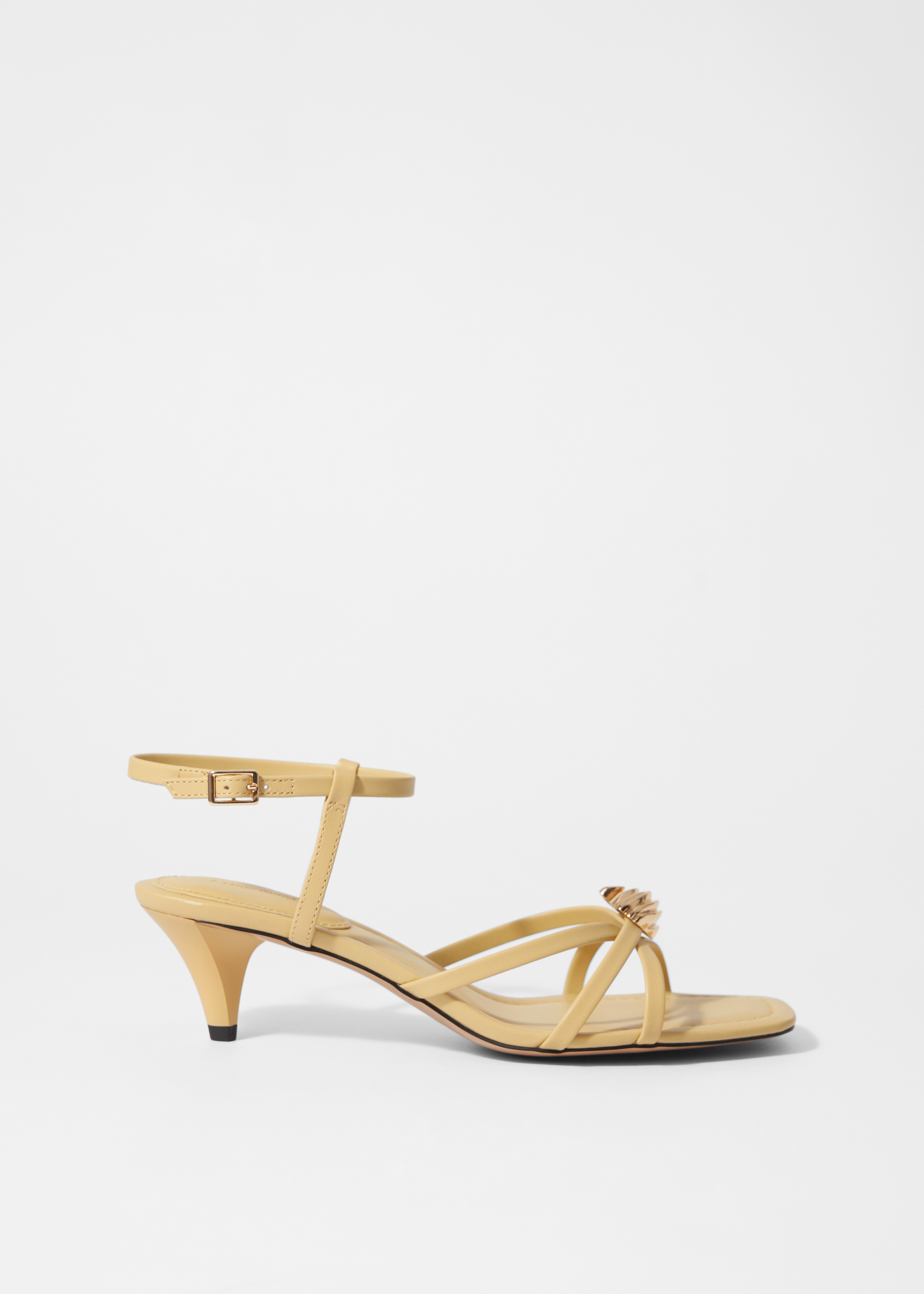 Δερμάτινα Σανδάλια με Διακοσμητικά Τακούνια - Βουτυρένιο Κίτρινο/Ροδακινί/Burgundy