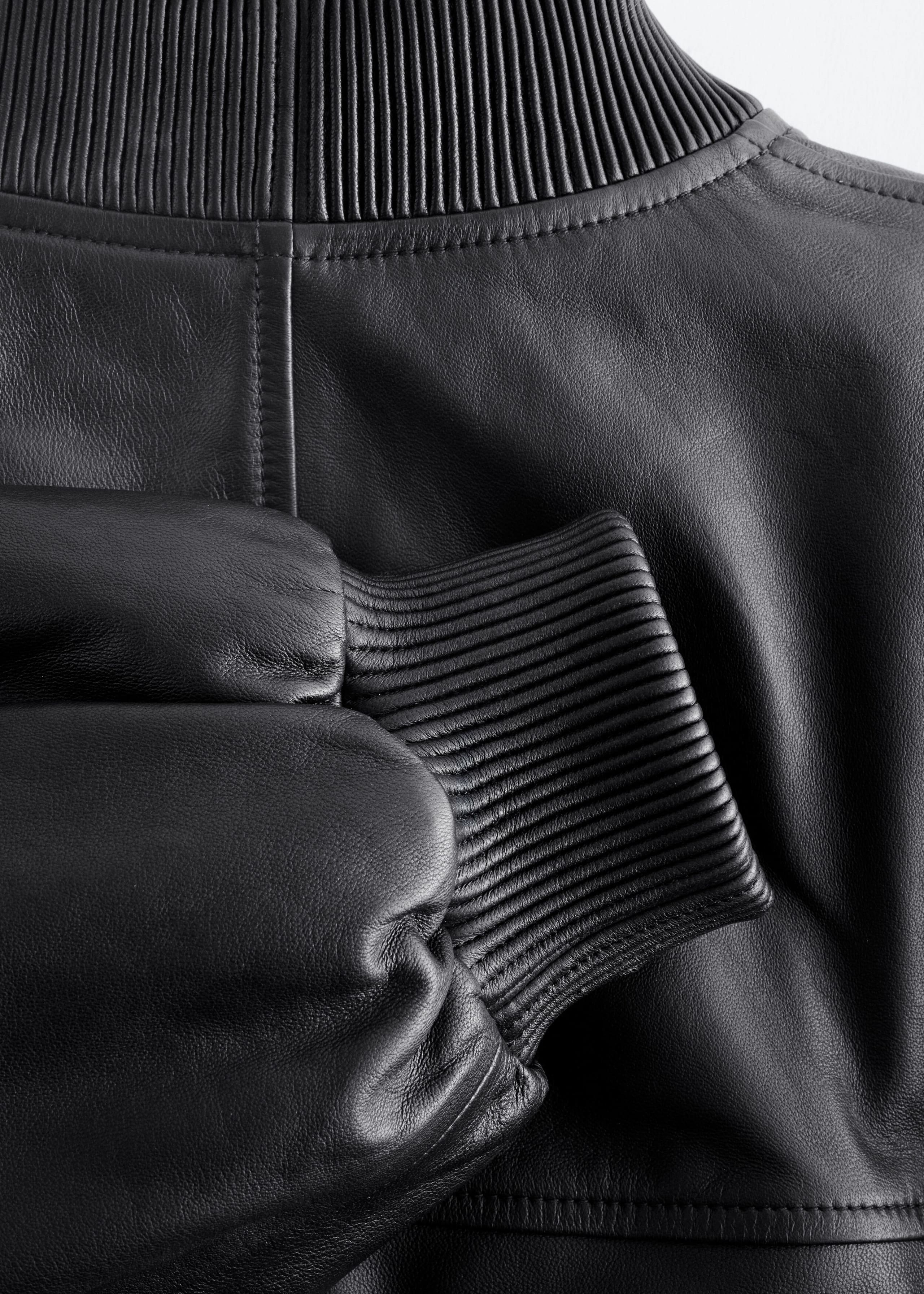 Cropped Leather Bomber Jacket - Black - Lookbook