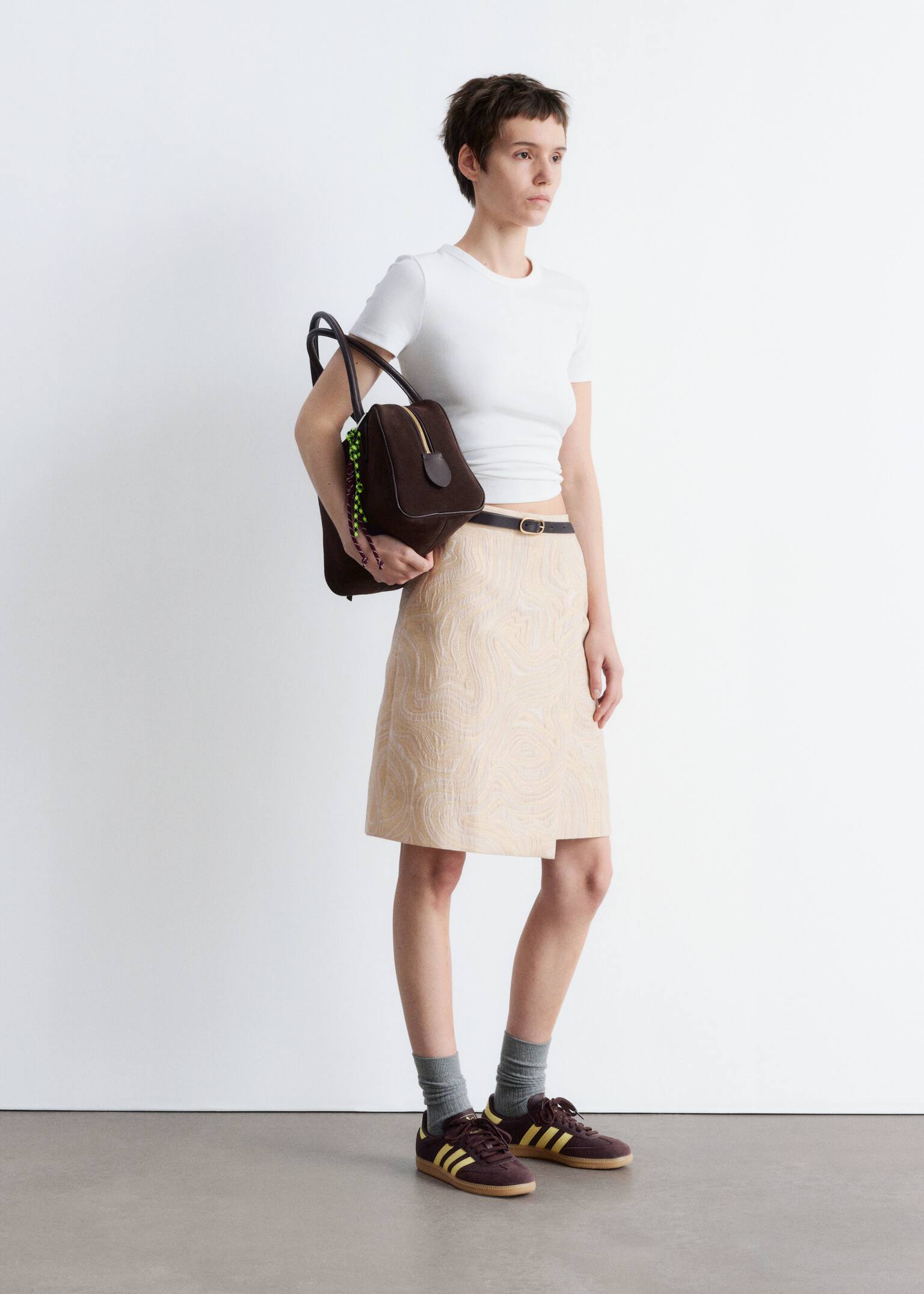 A-formet midi-nederdel i jacquard - Beige/guld - 3