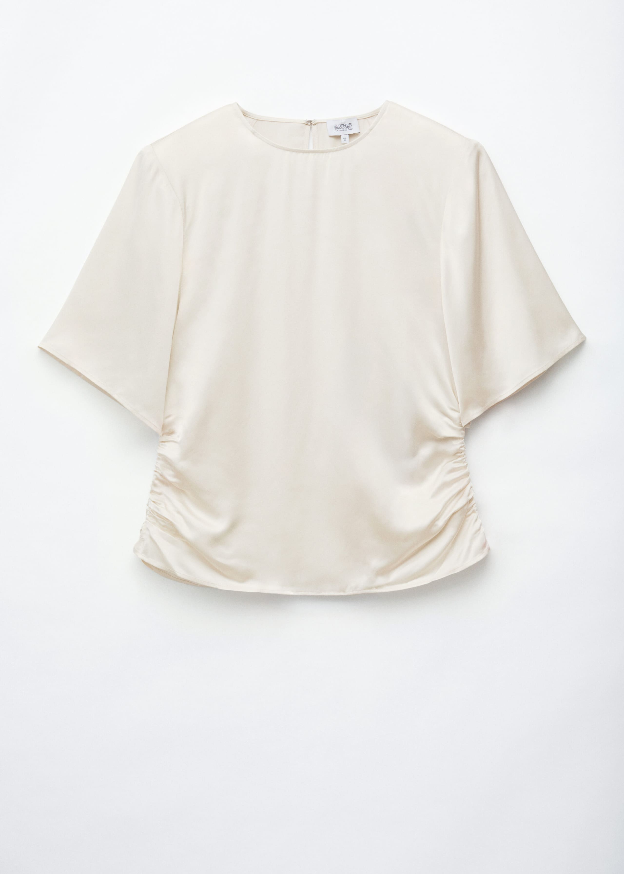 Pleated Side Slim Blouse - White - Lookbook