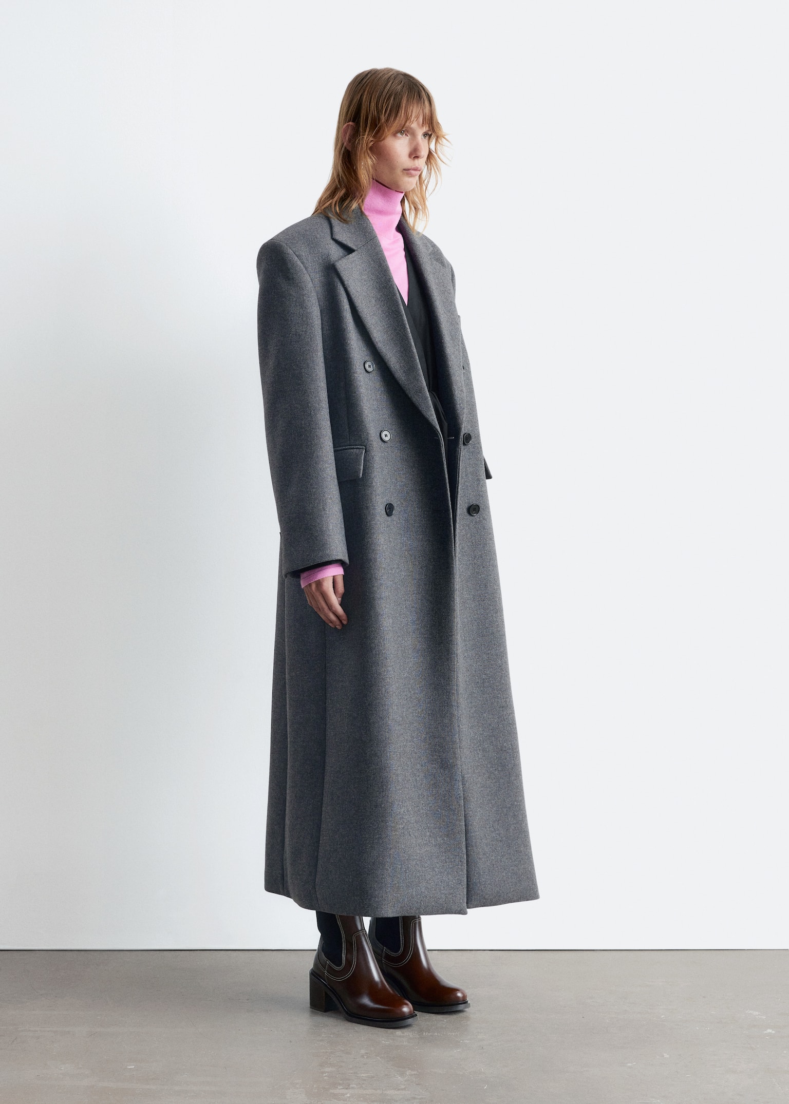 Long Wool Coat - Cinzento mesclado - 7