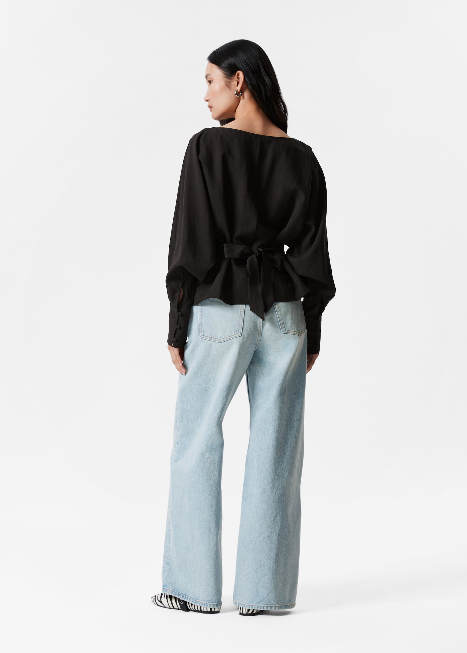 Pleated Boatneck Blouse - Black - 6