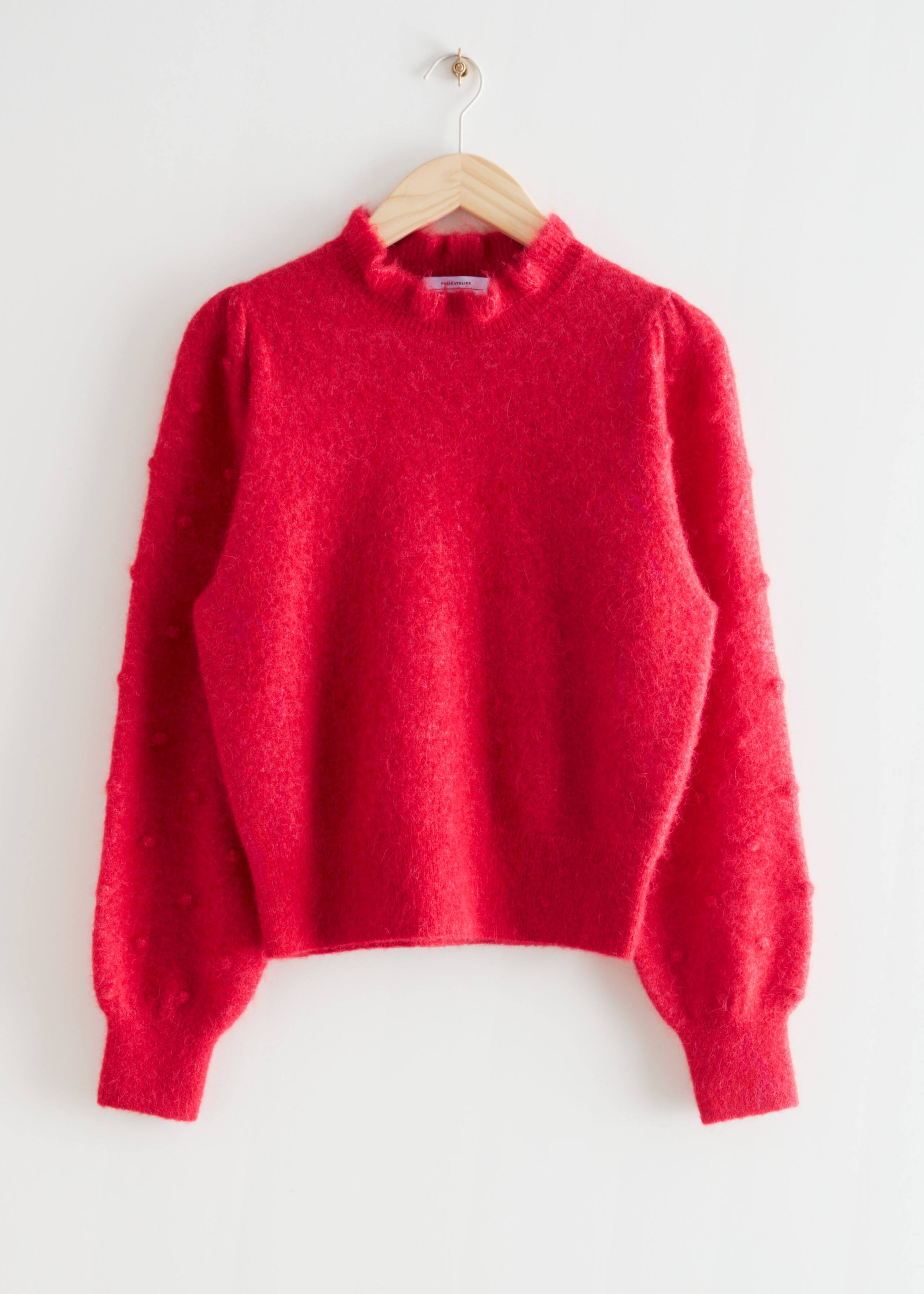 Frilled Wool Knit Sweater - Red - Bodegón