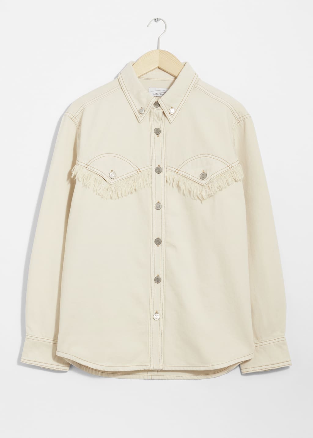 Camicia in denim oversize con frange - Crema - Natura morta