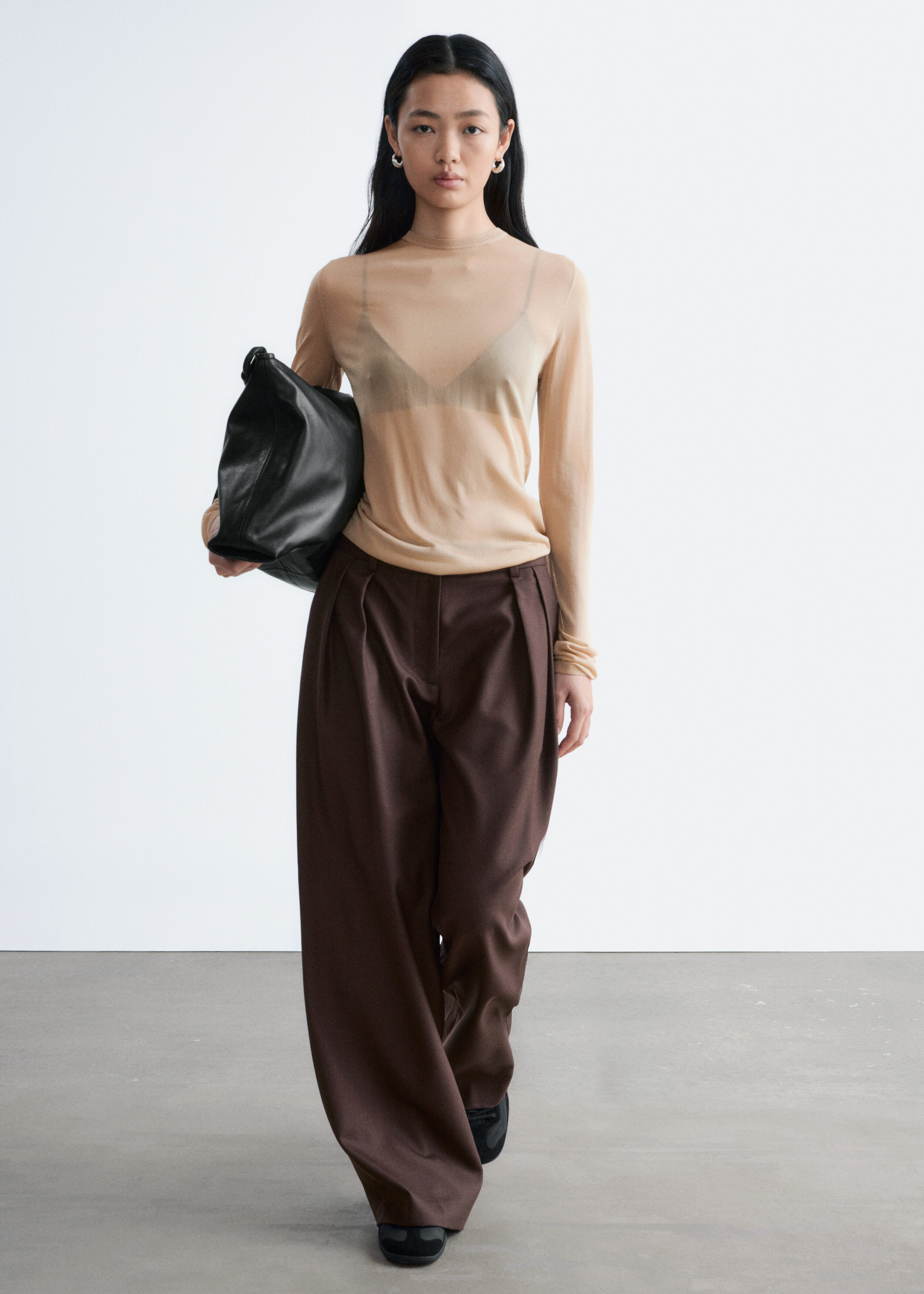 Fine-Knit Sheer Top - Beige - Long sleeve tops | & Other Stories US
