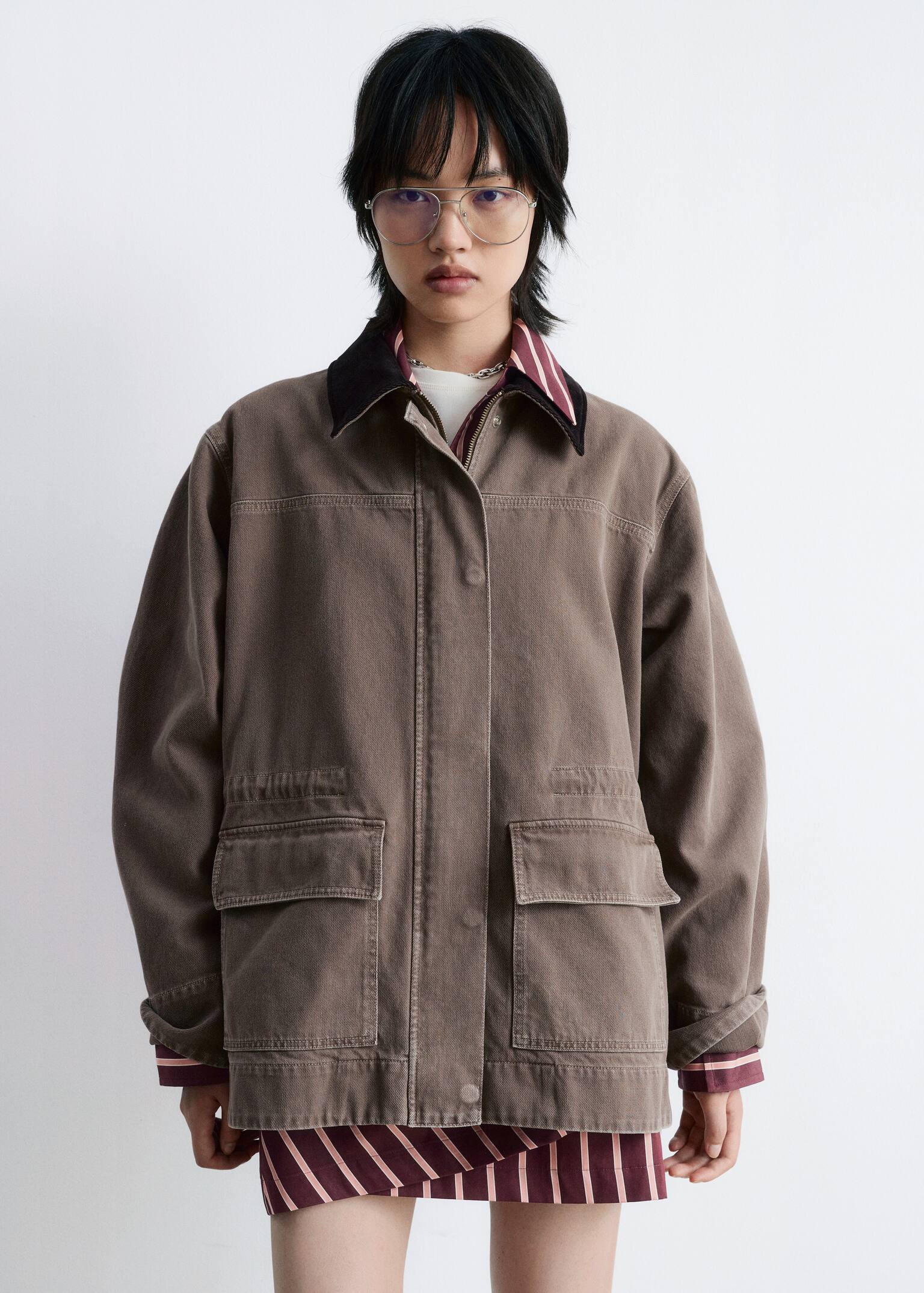 Cord-Collar Denim Jacket - Mole - 5
