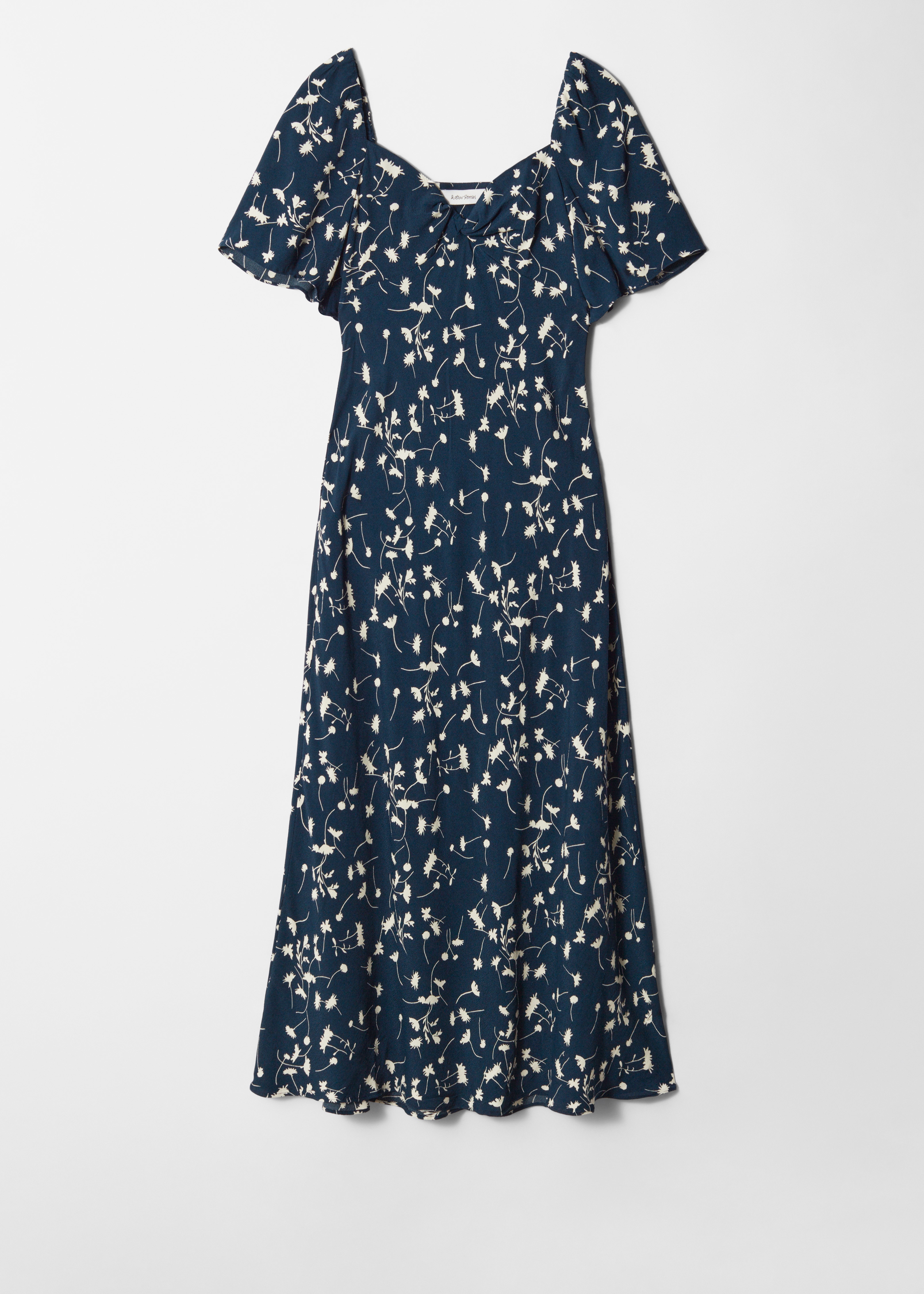 Flutter-Sleeve midi ruha - Tengerészkék/Fehér virágos/Világoskék pöttyös