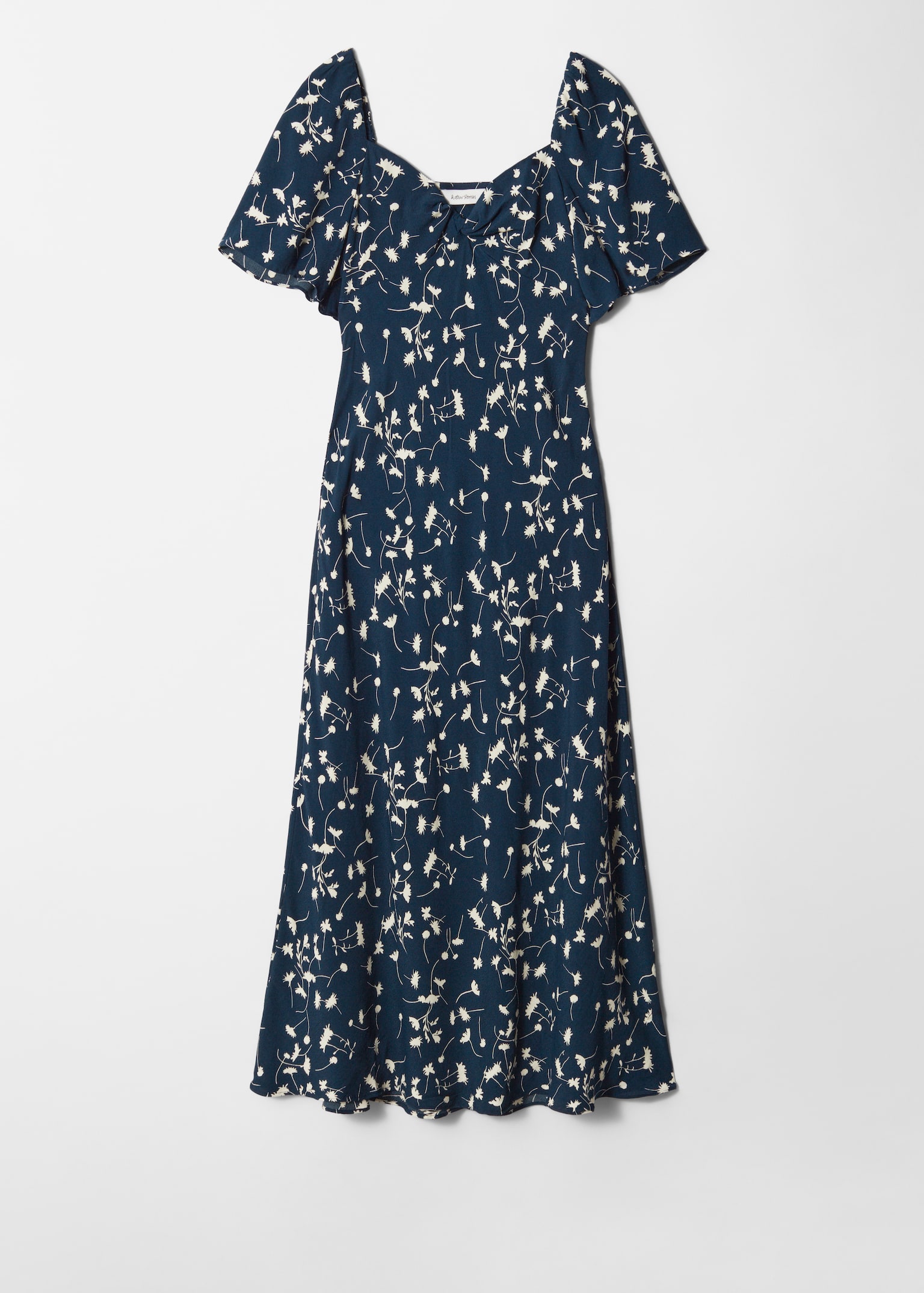 Robe midi à manches volantées - Bleu marine/Motif fleuri blanc/Bleu clair à pois/Motif floral pêche/vert - 2