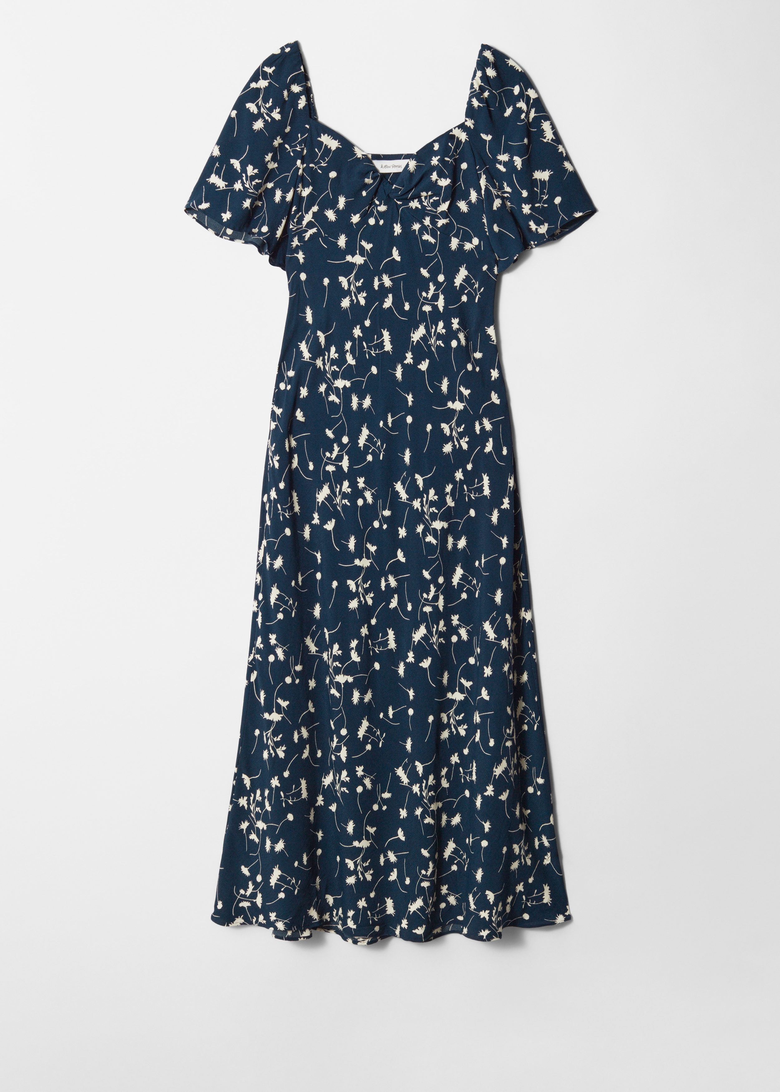 & other stories flowy puff sleeve midi dress Flutter-Sleeve - Navy/White Floral - Midi dresses Fabric: Non_Denim