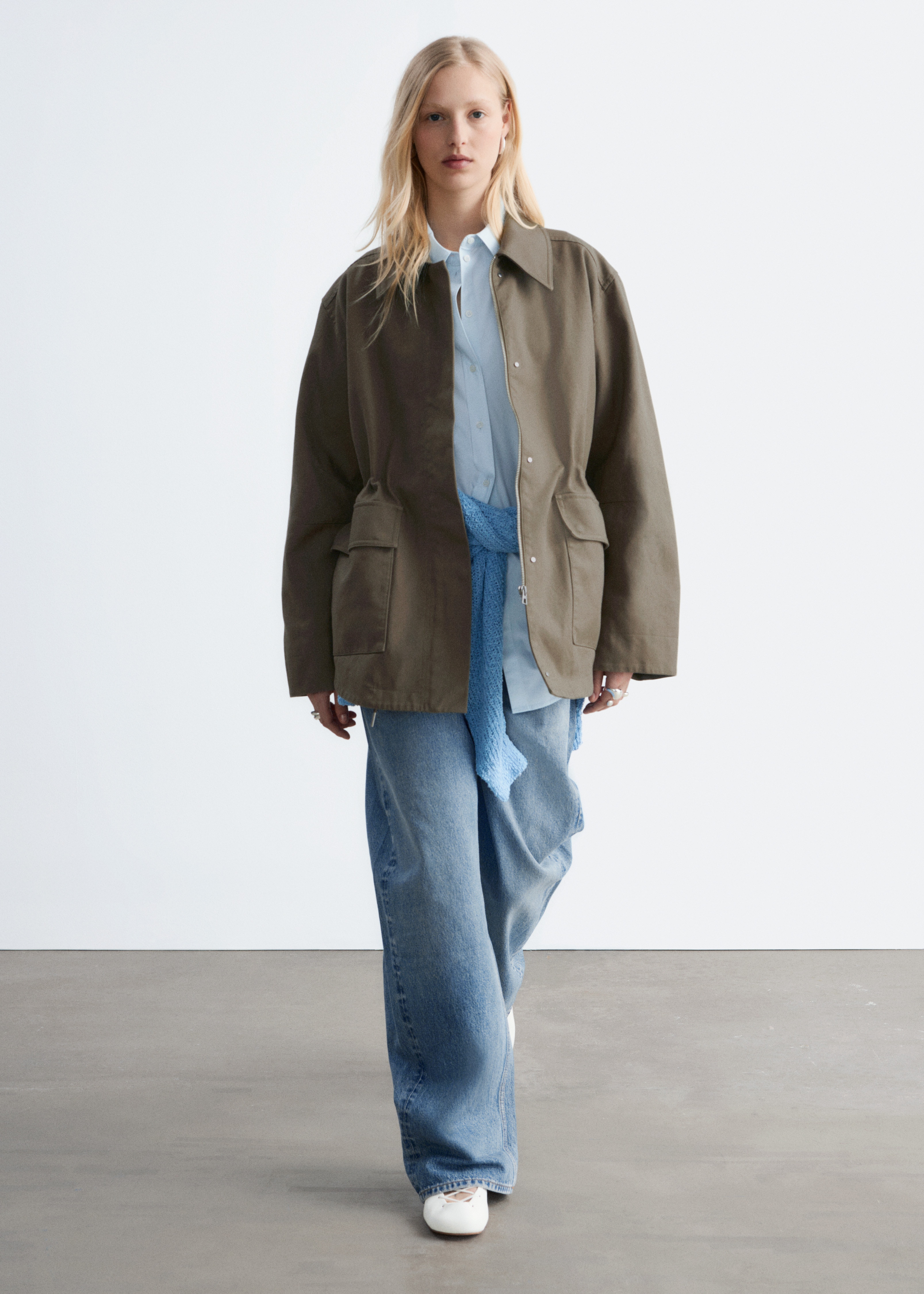 Giacca utility oversize con coulisse - Verde kaki/Giallo senape/Marrone scuro