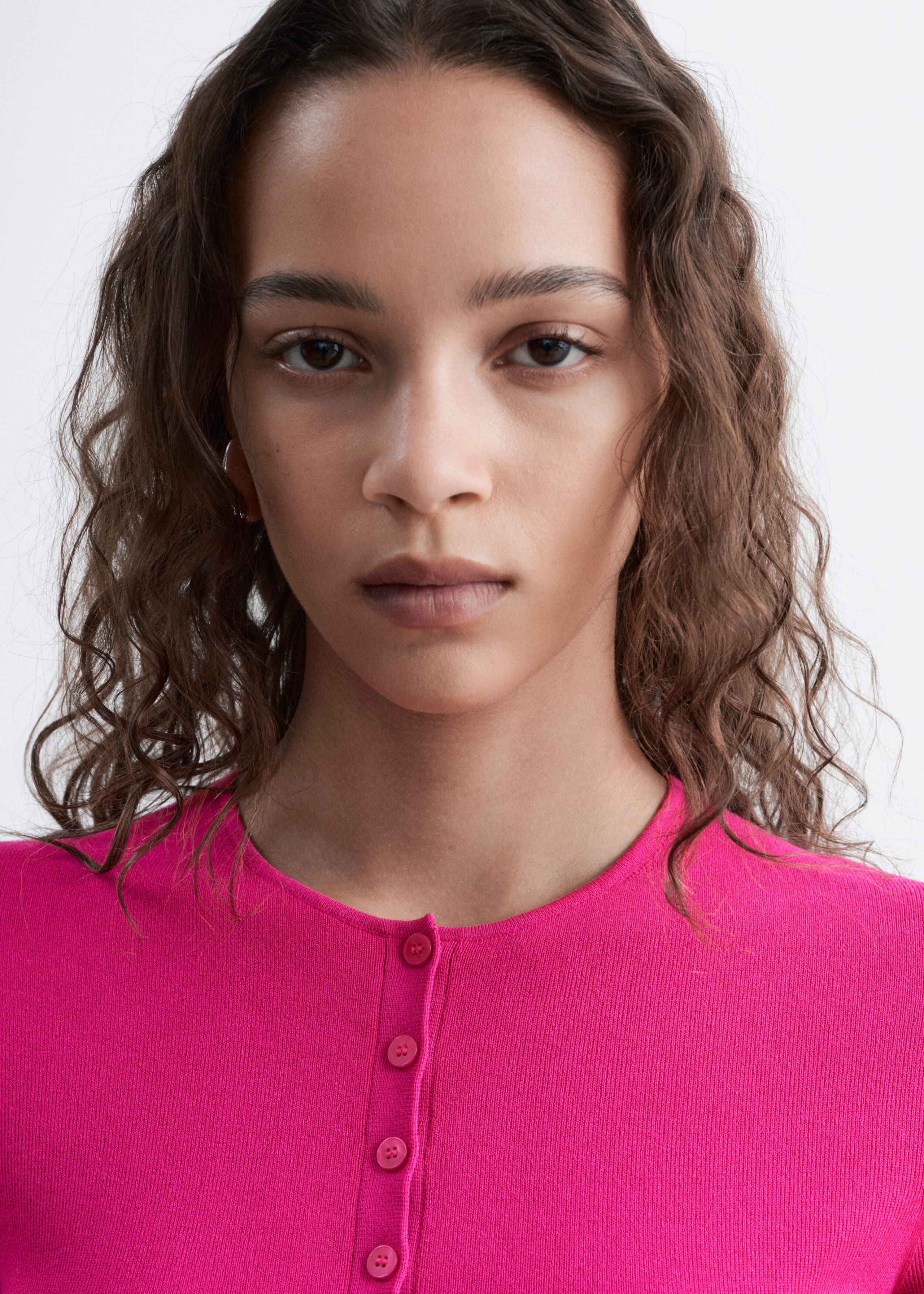 Button Placket Knit Dress - Bright Pink - Lookbook