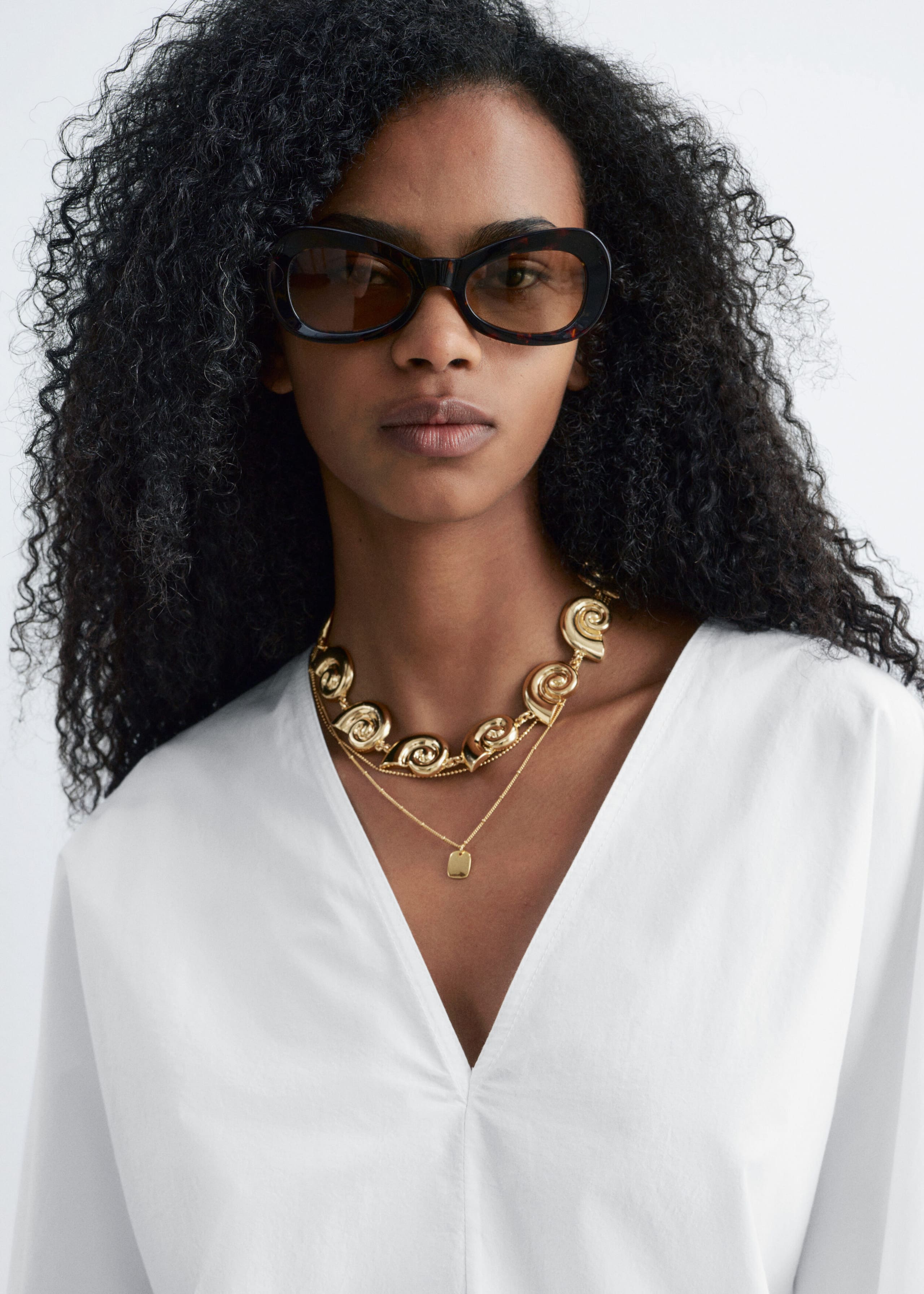 Image of Sculptural Cotton V-Neck Blouse