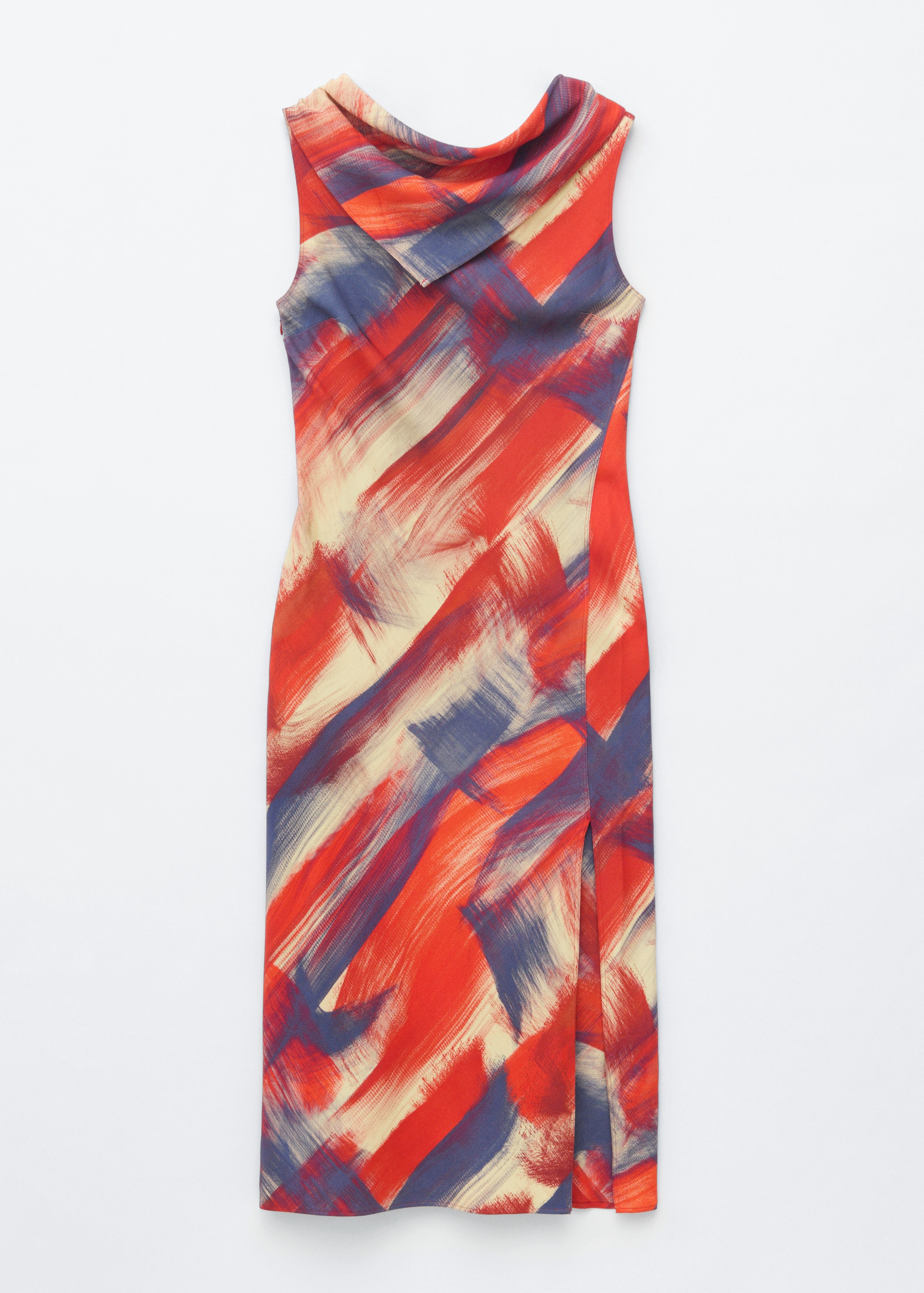 Midikleid mit Schal - Rot/Print
