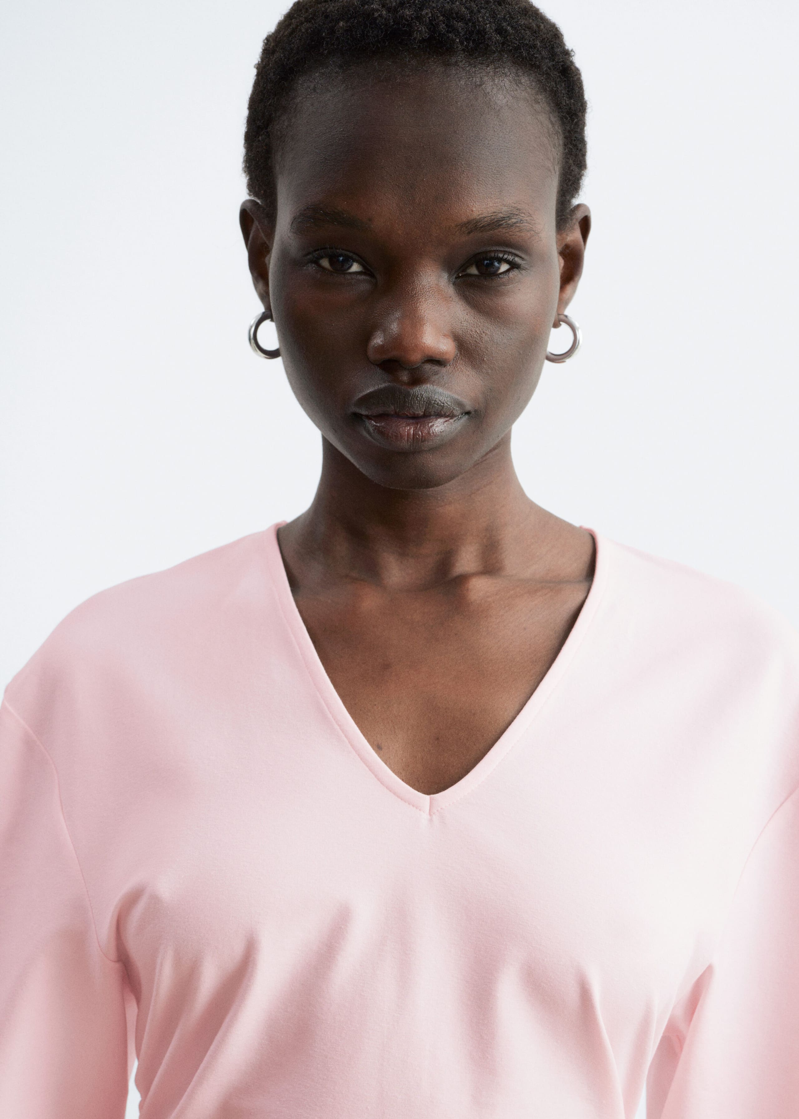 Image of Gathered V-Neck T-Shirt