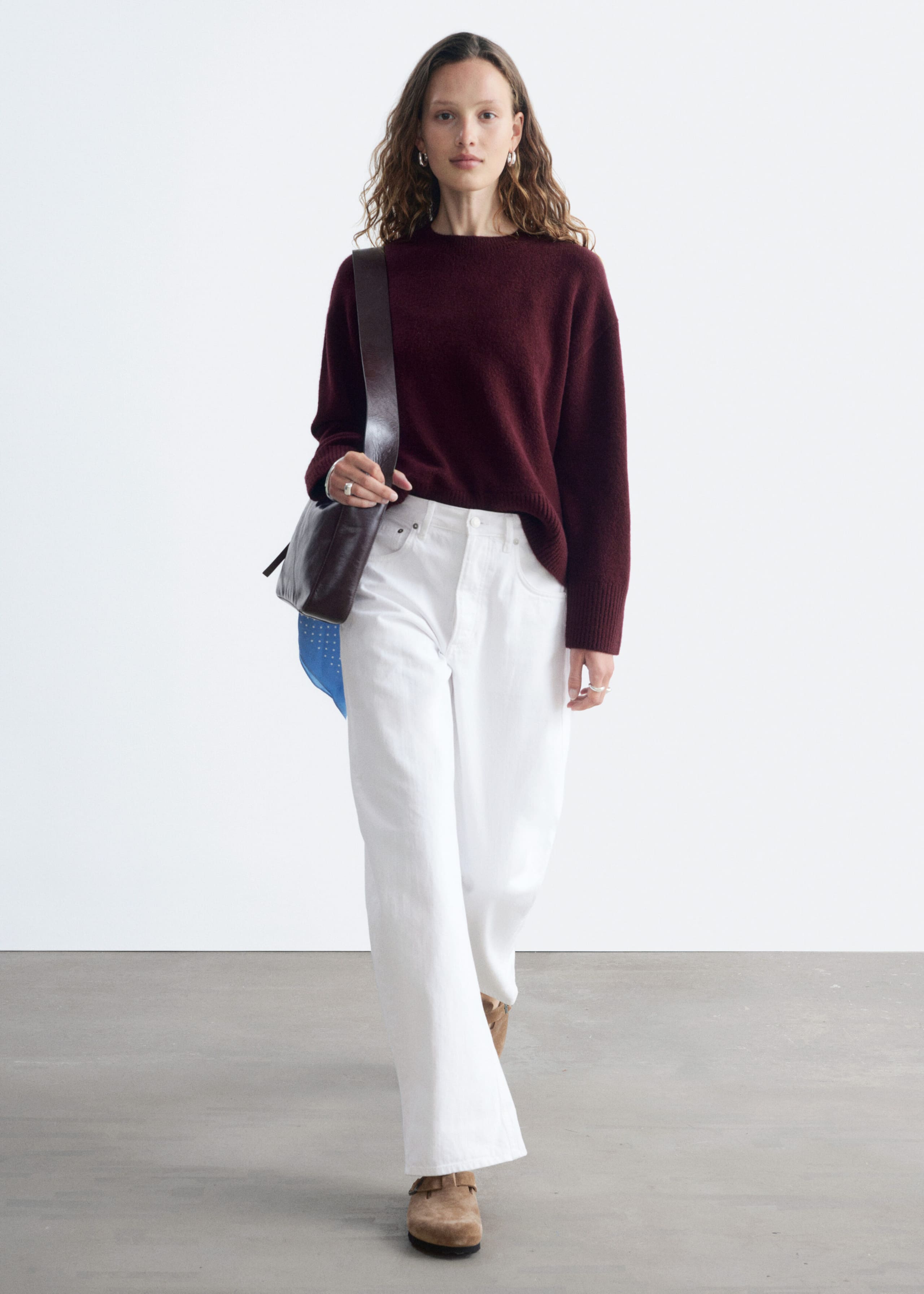 Relaxed Knit Jumper - Dark Red - Lookbook