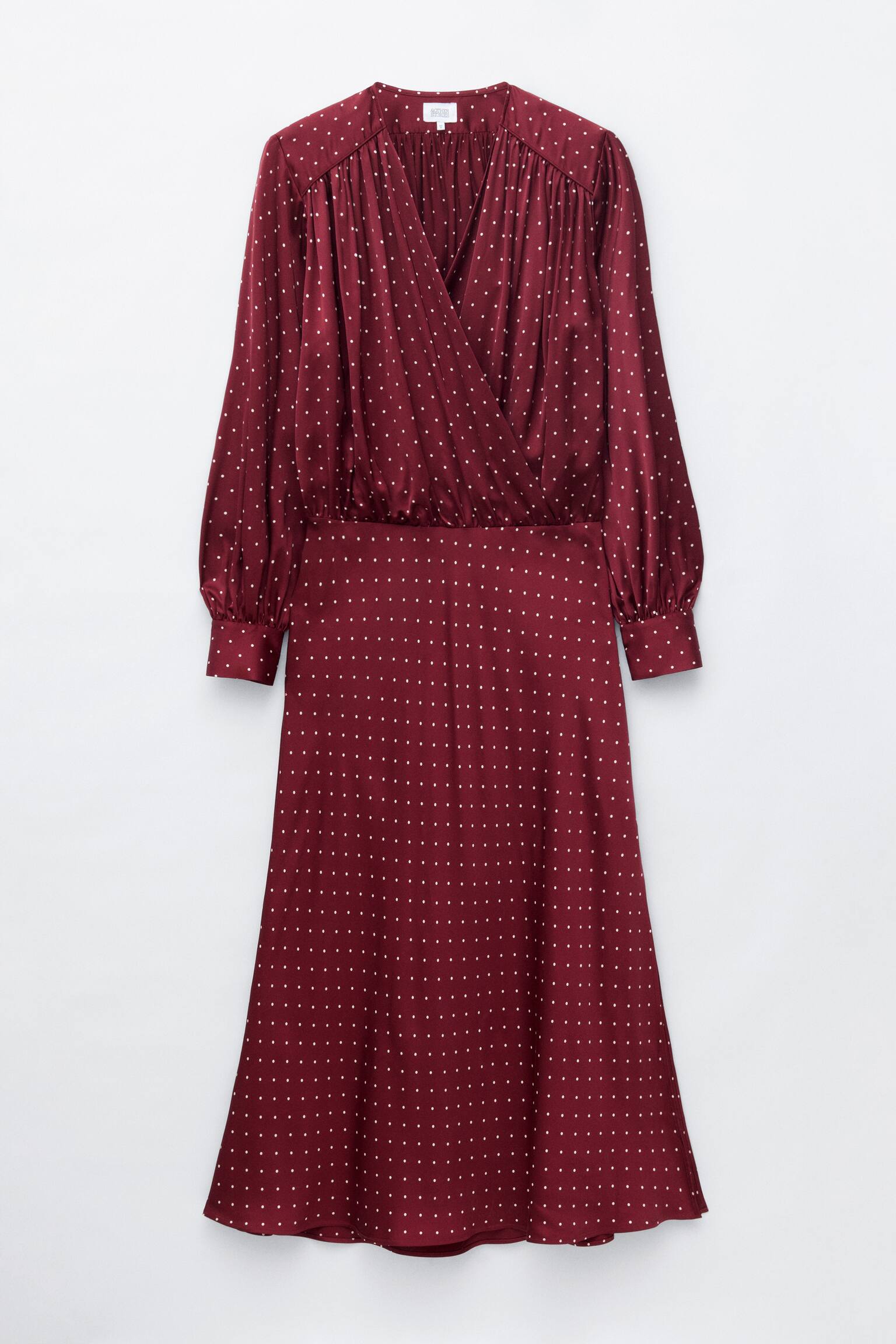 V-Neck Wrap Dress - Dark Red/Dots - 1