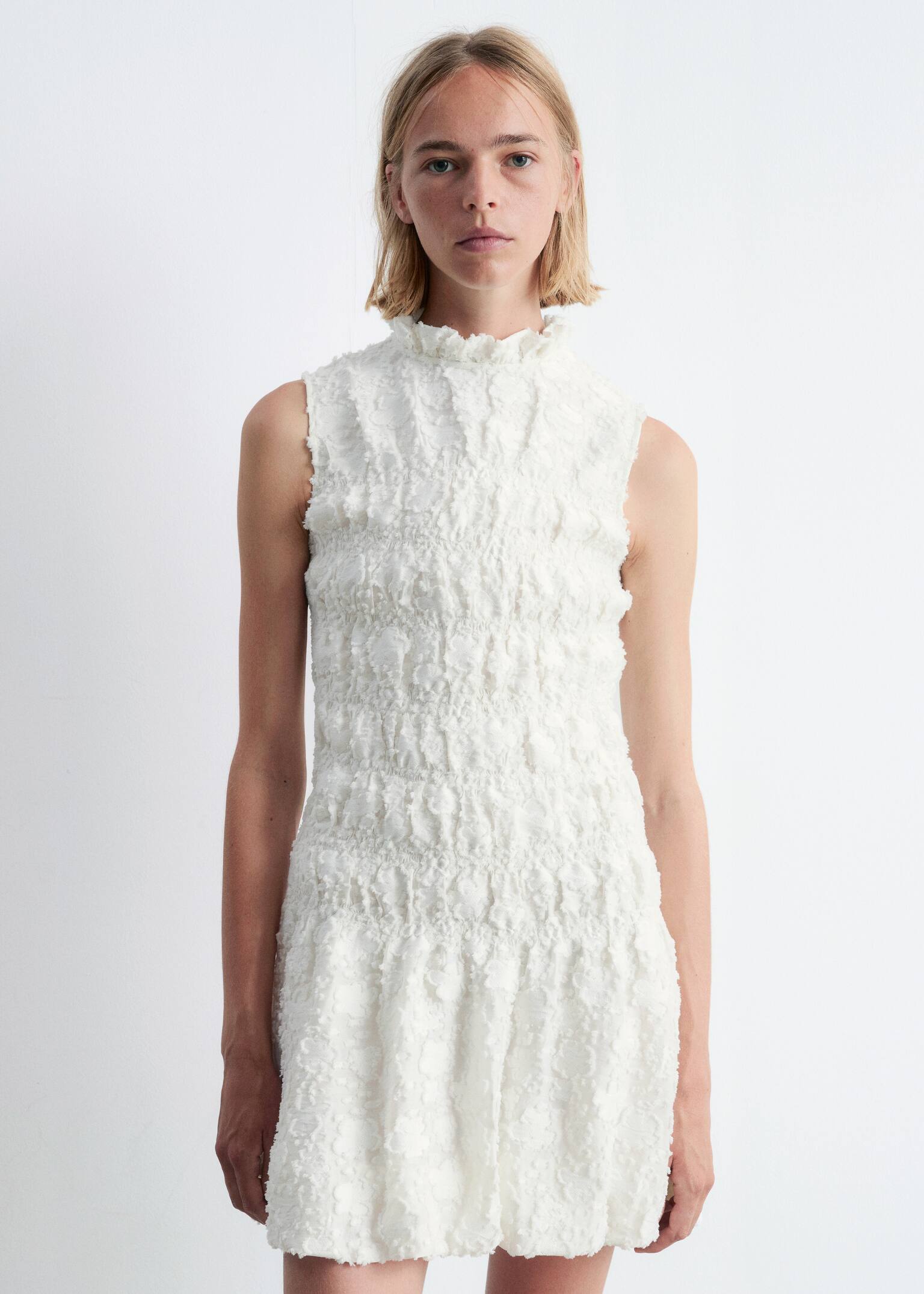 Rochie mini smock - Alb/Galben/Model floral - 4