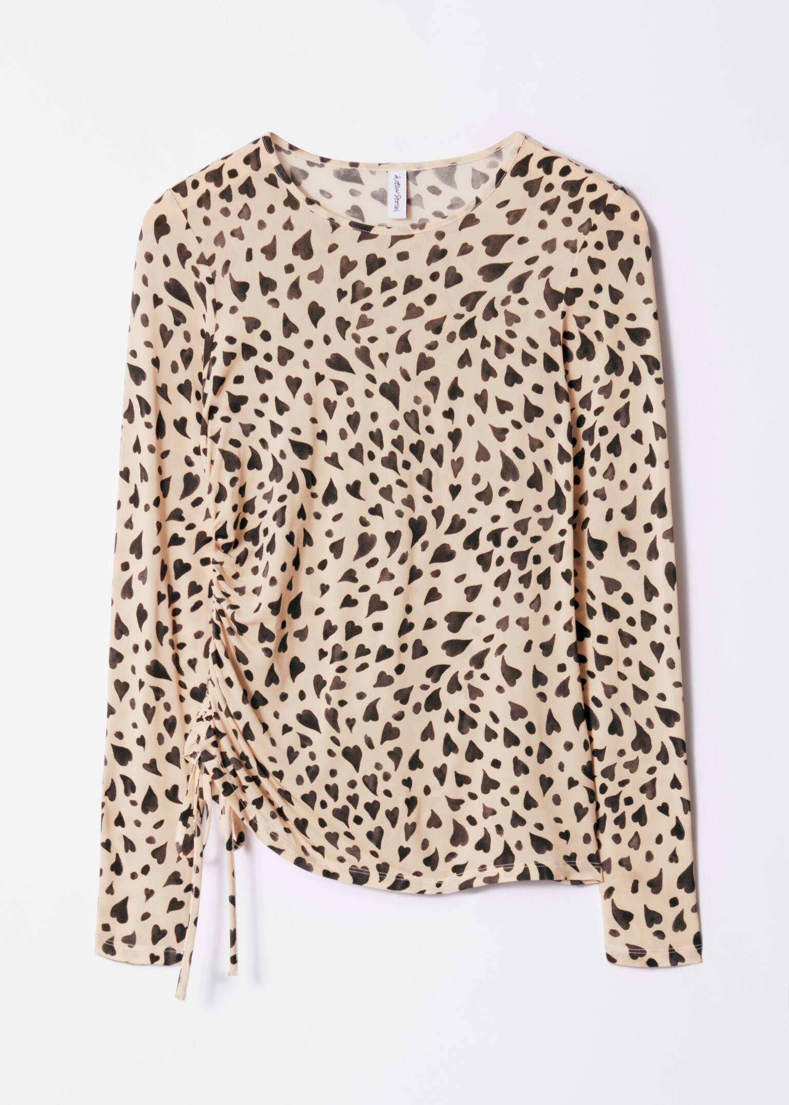 Camisola franzida com cordão - Padrão de corações