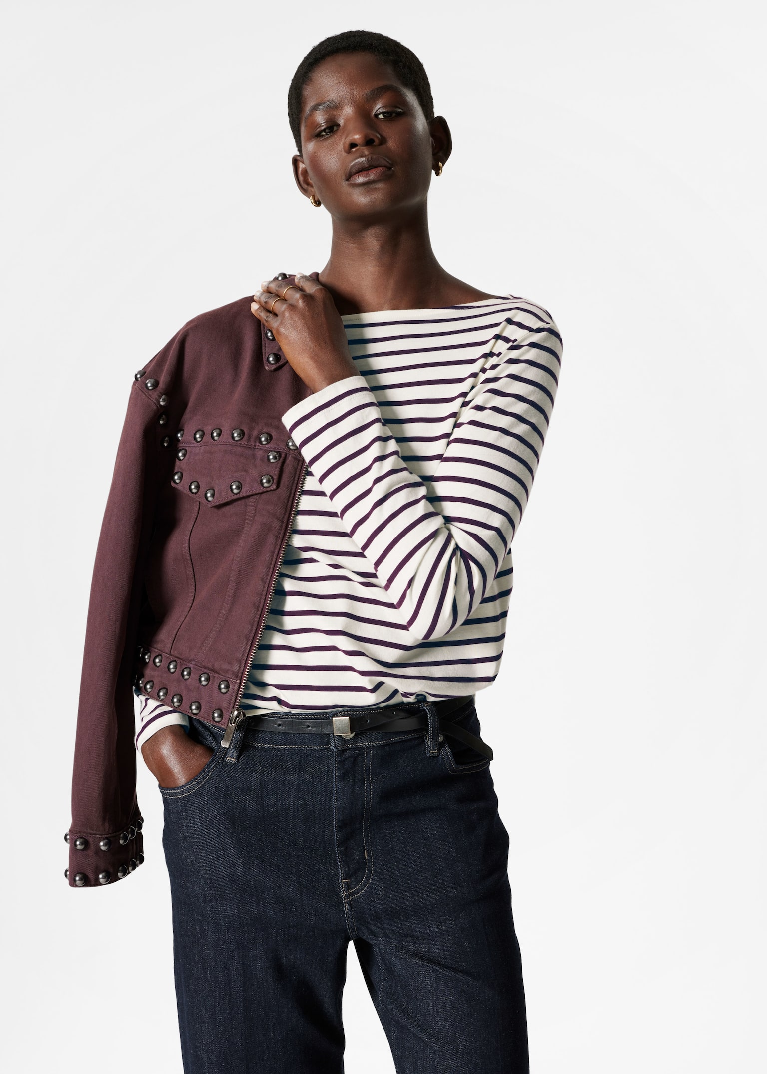 Breton Stripe Top - Purple/White Stripes