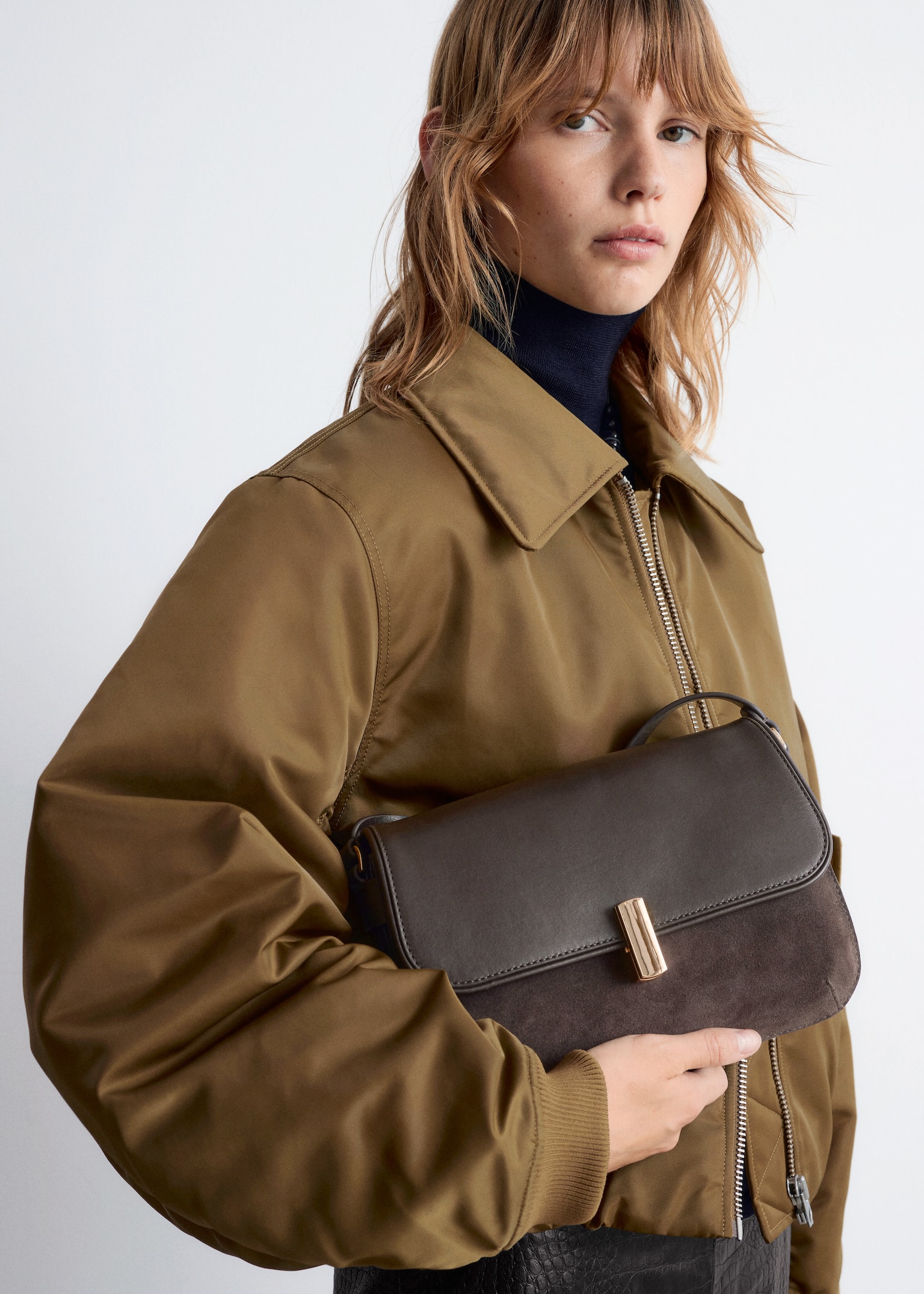 Sac à bandoulière en cuir - Grège foncé/Noir