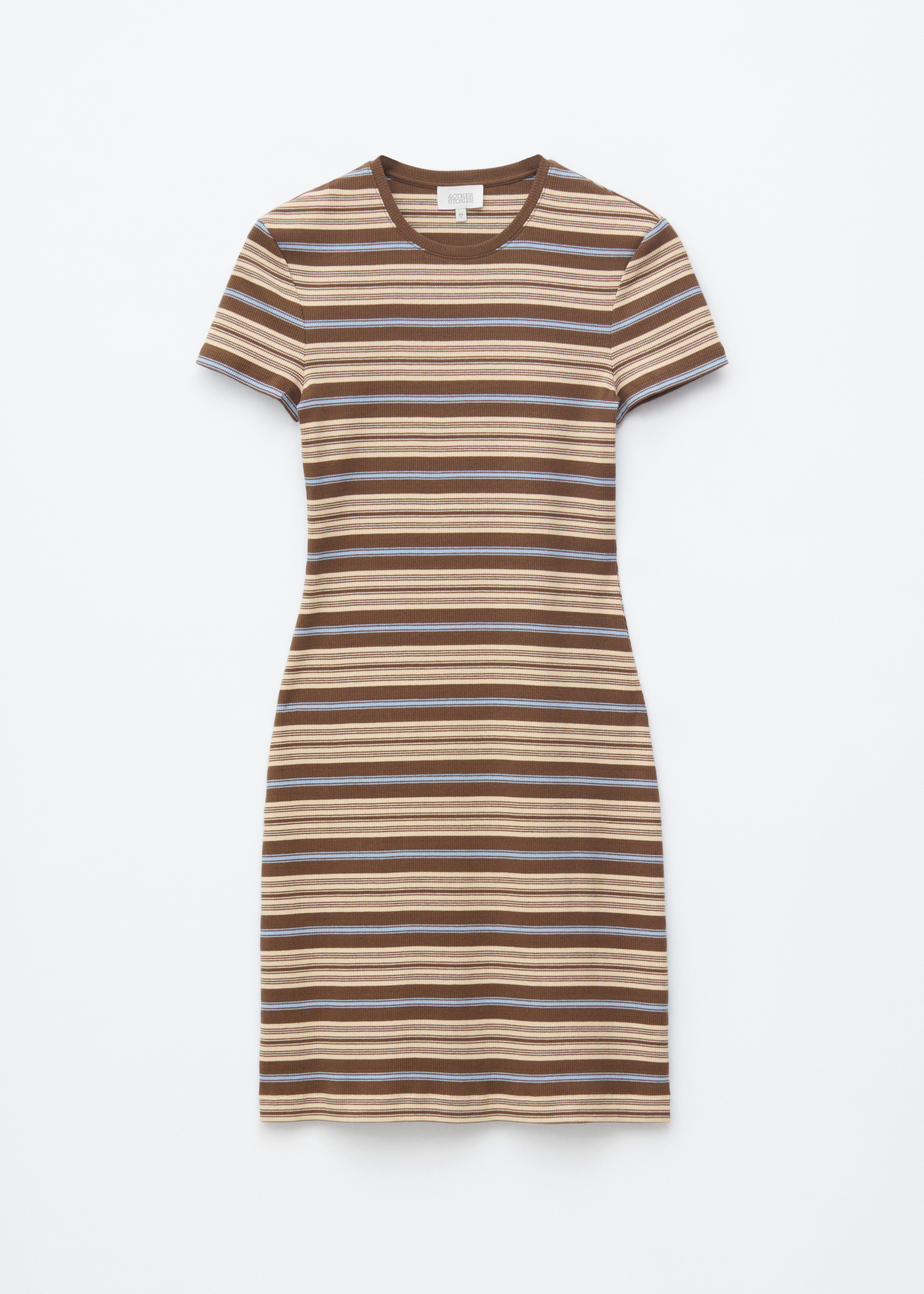 Mini-jurk van katoenen jersey - Bruin/gestreept/Wit/blauw/gestreept