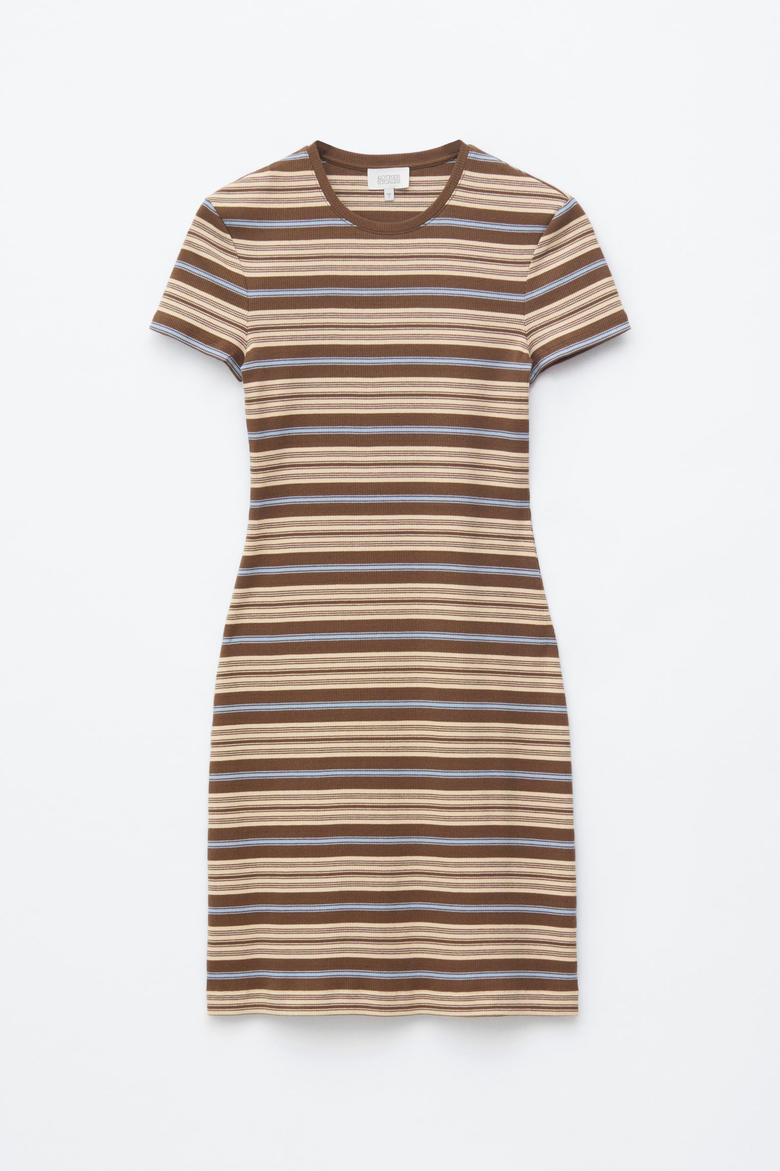 Cotton Jersey Mini Dress - Brown/Striped/White/Blue/Striped - 1