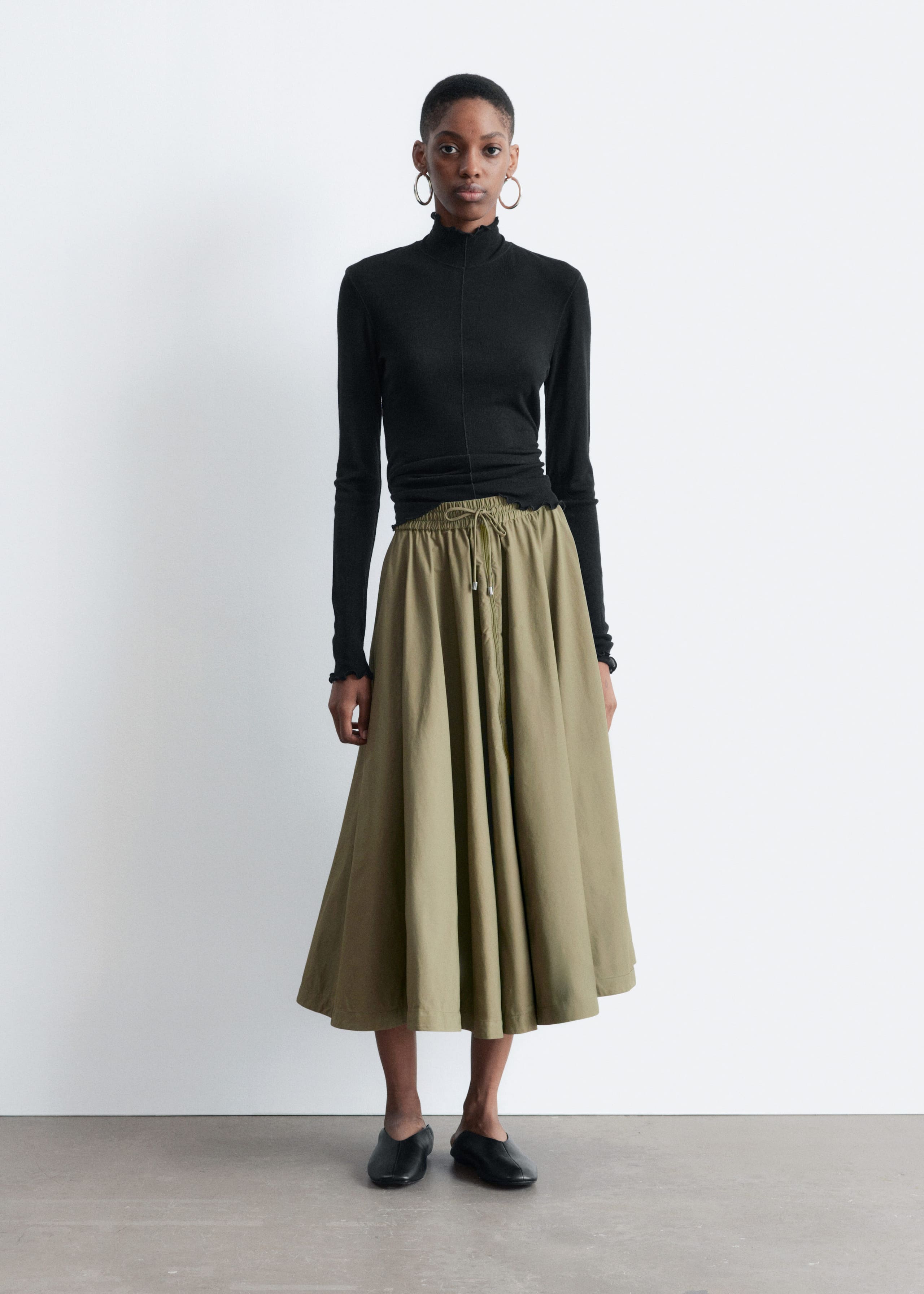 Image of Scalloped Mock-Neck Top