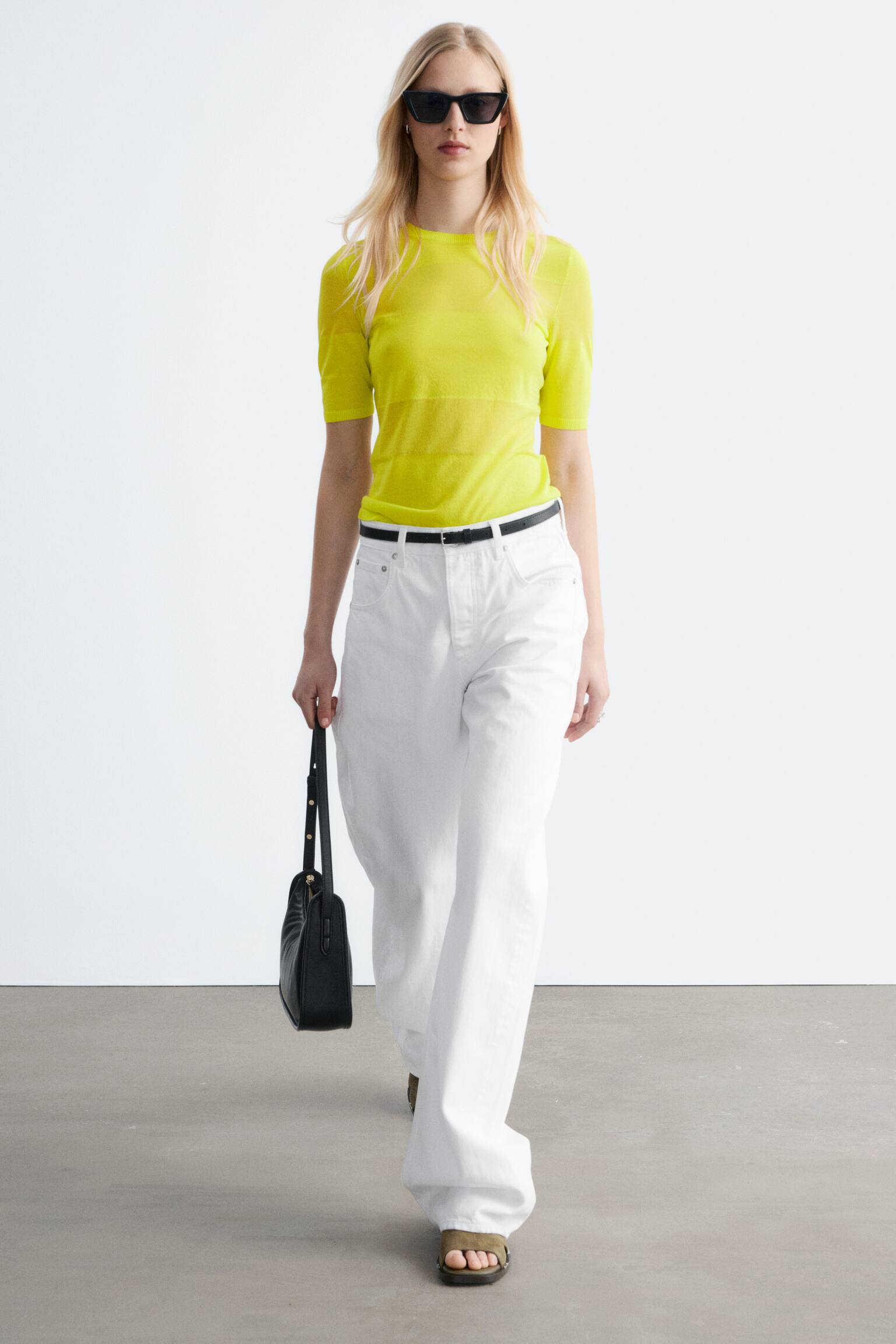 T-shirt en mailles fines - Jaune vif/Beige/Turquoise - 9