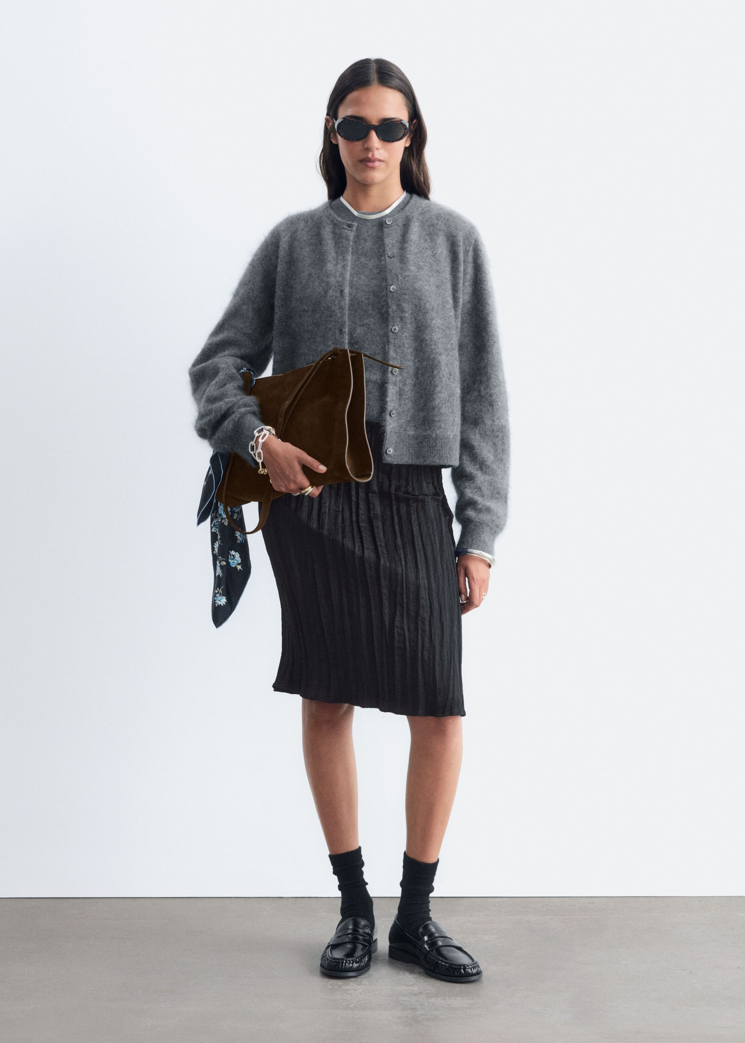 Brushed Cashmere Cardigan - Grey - Lookbook