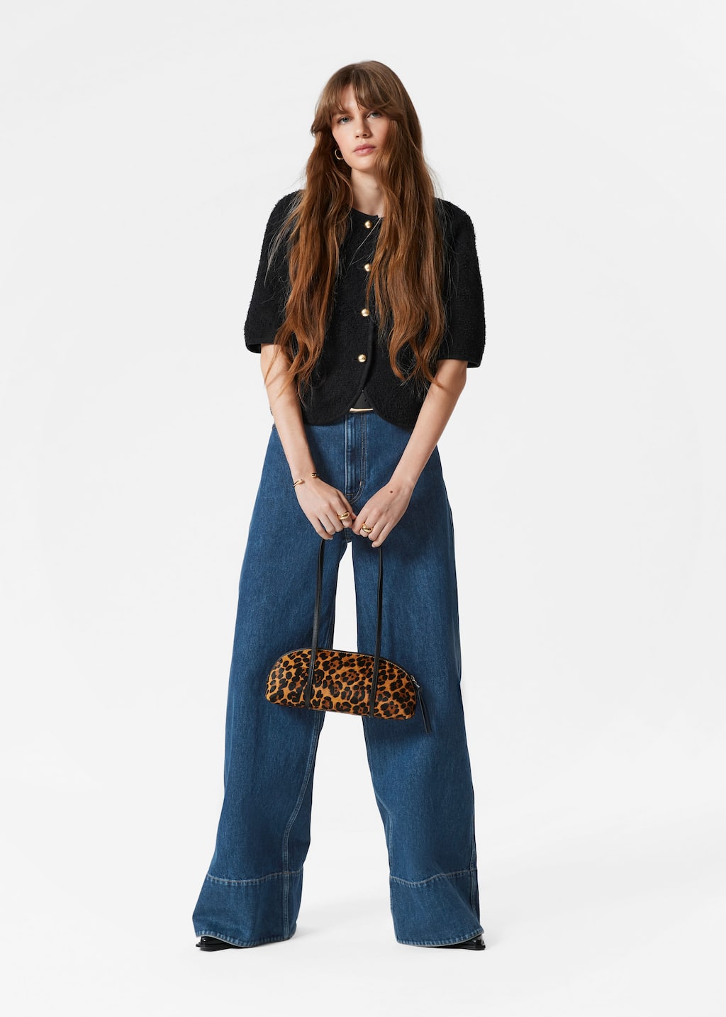Textured Short-Sleeve Cardigan - Black - Lookbook