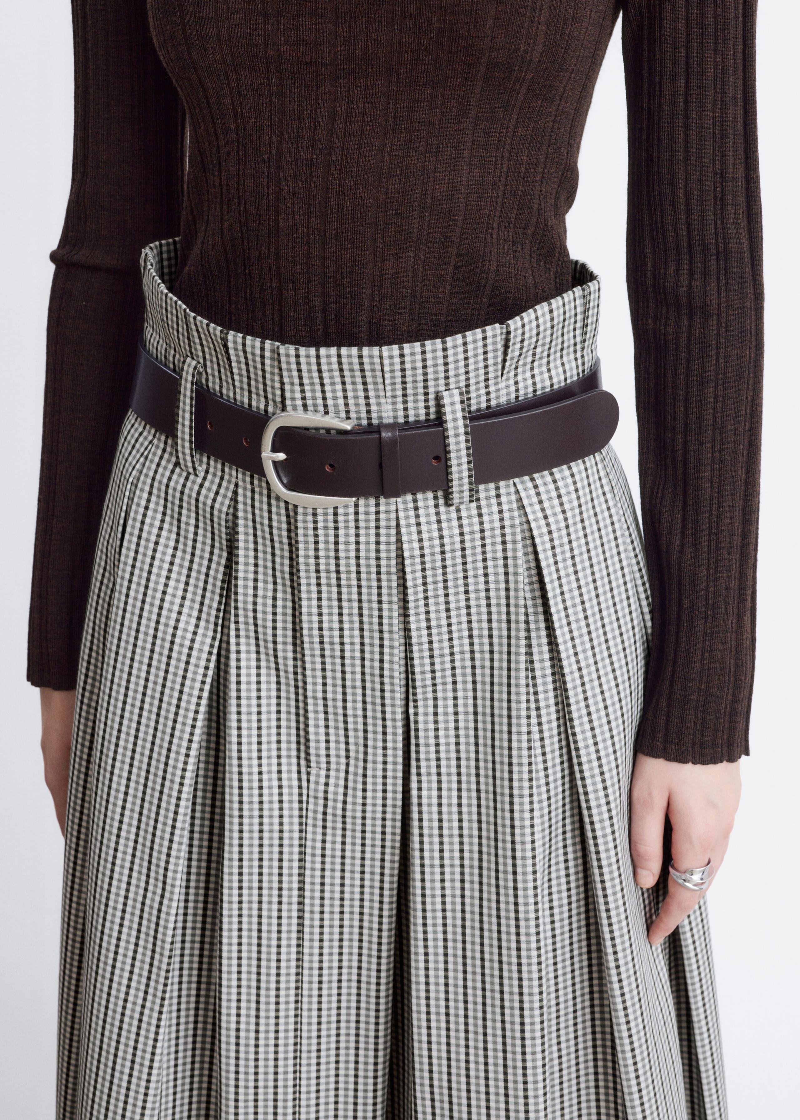 Geplooide midirok - Grijs/gestreept - Lookbook
