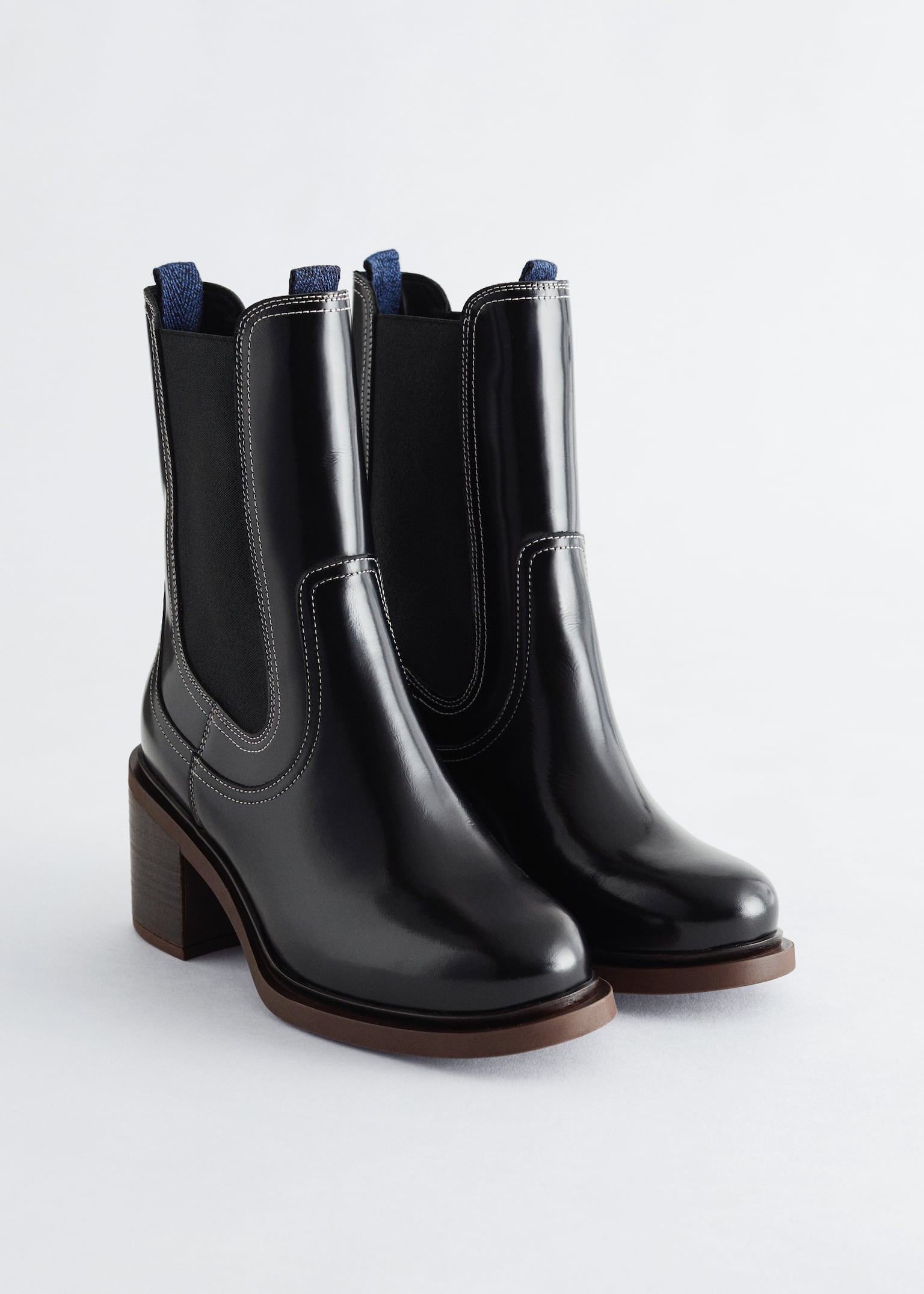 Chelsea-læderstøvler med hæl - Sort/Mørkebrun - 3