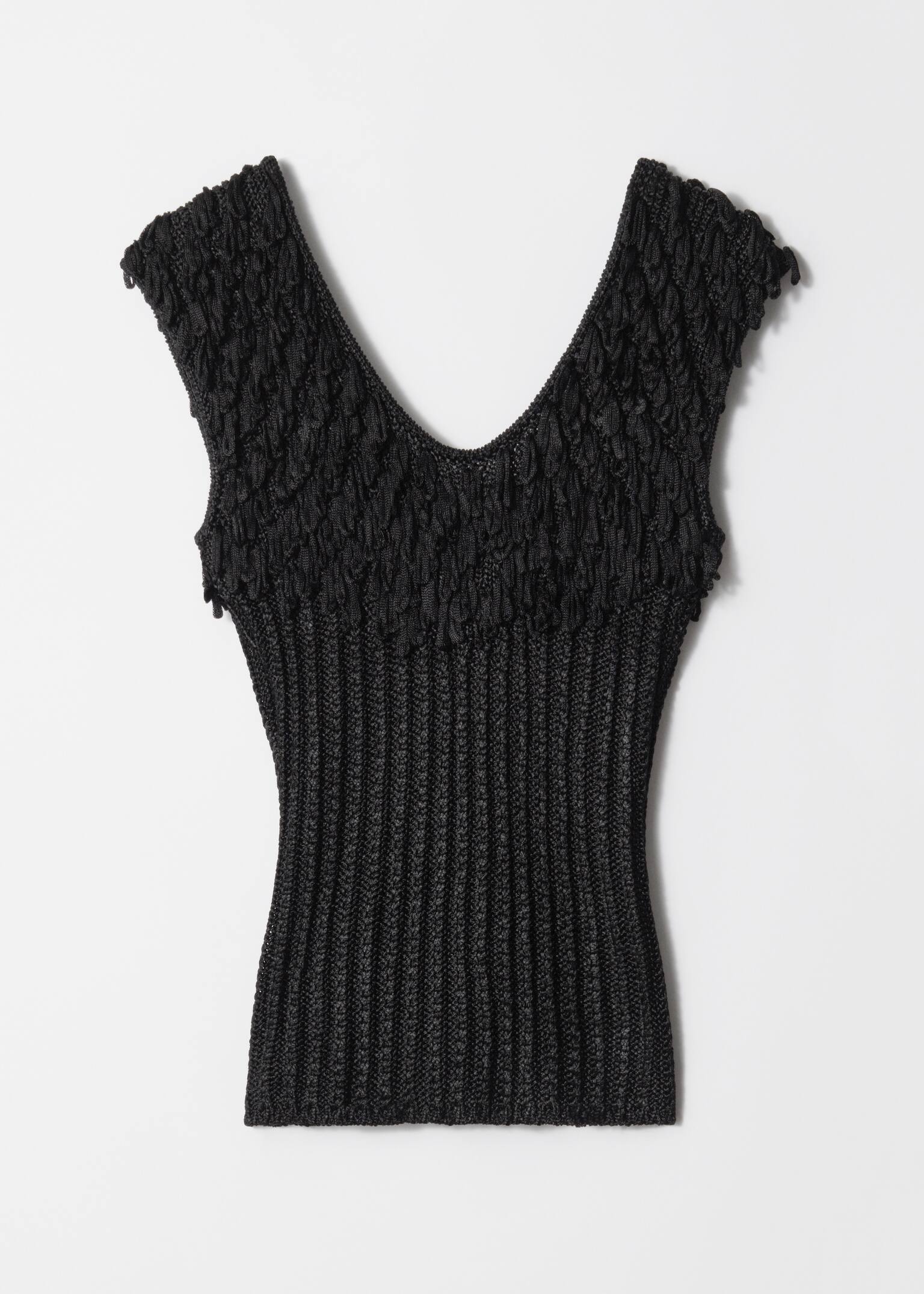 cu franjuri și tricotaj ribbed - Pantaloni negri/Bej - 2