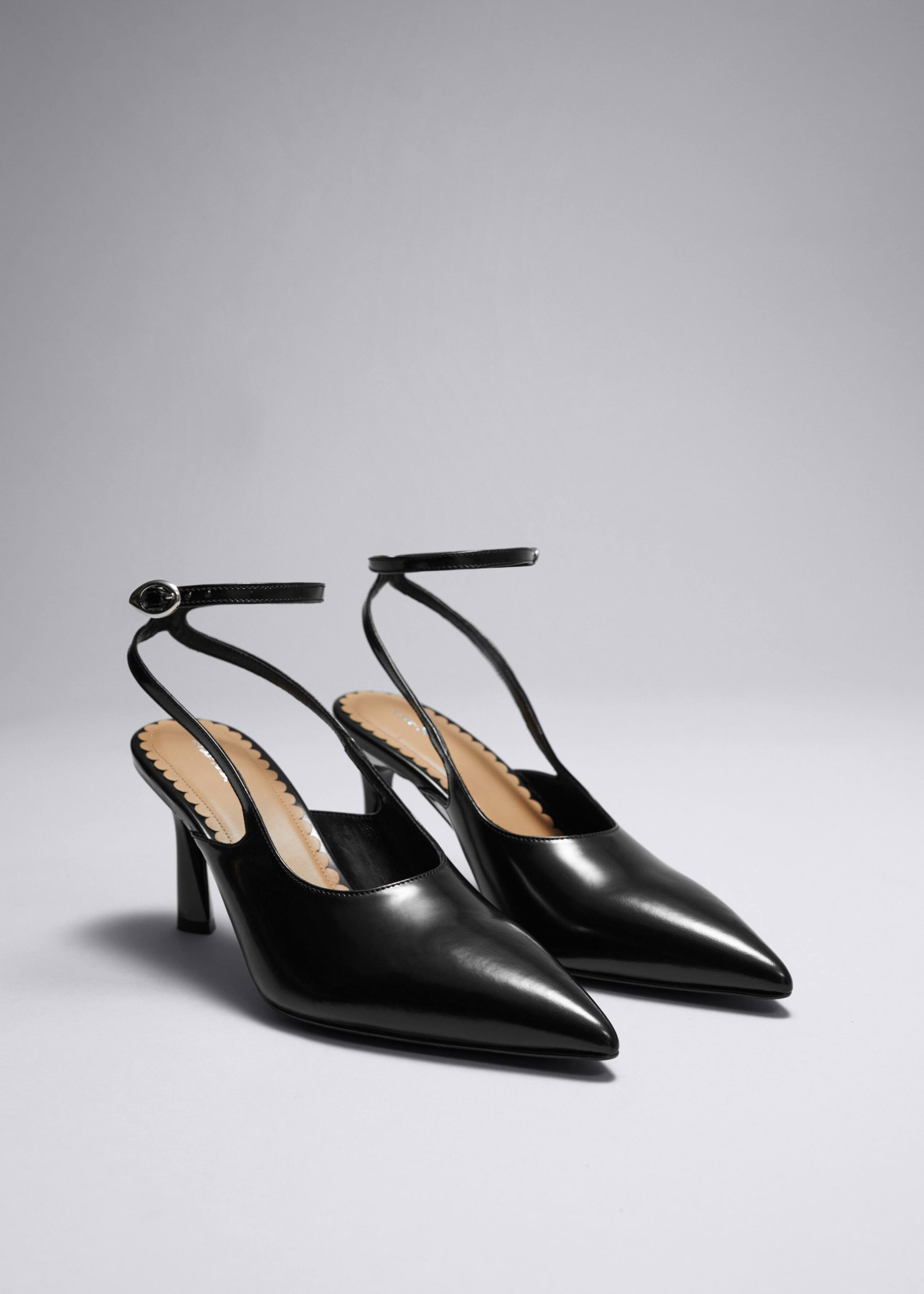 Pointy Slingback Leather Pumps - Black - Still Life