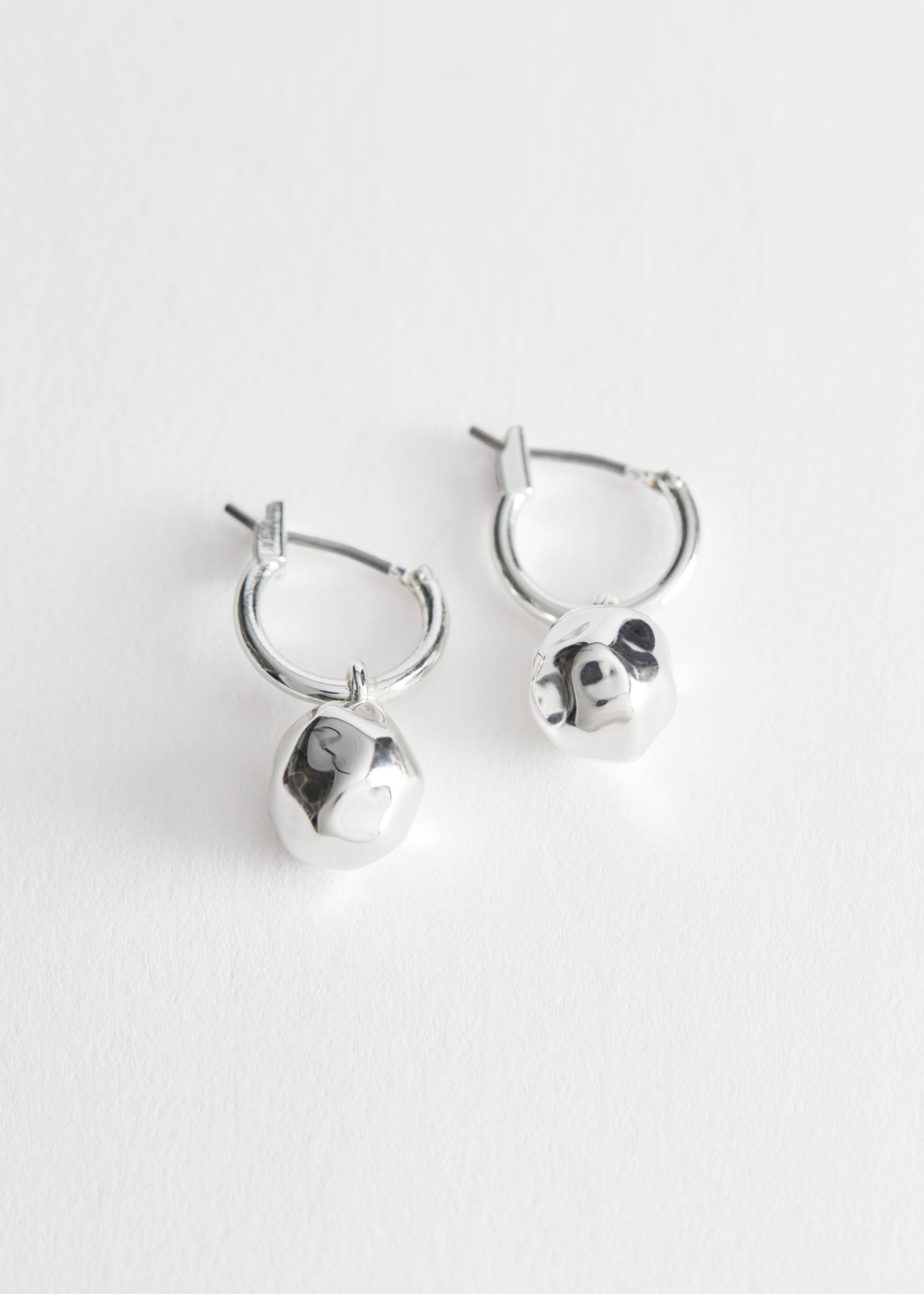 Ball Charm Mini Hoop Earrings - Silver - Still Life