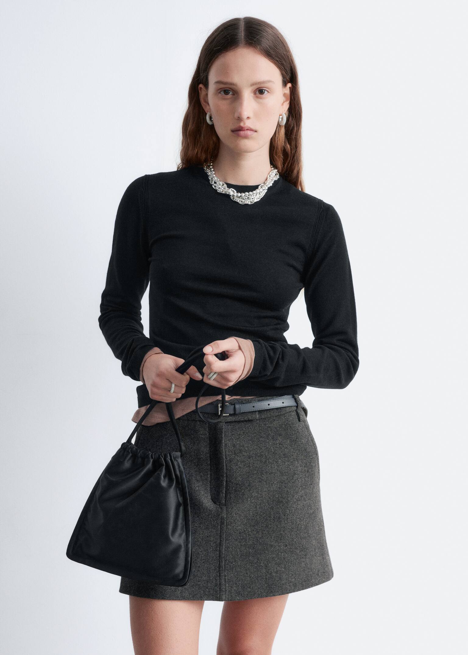 Wool Mini Skirt - Dark Grey/Taupe - 4