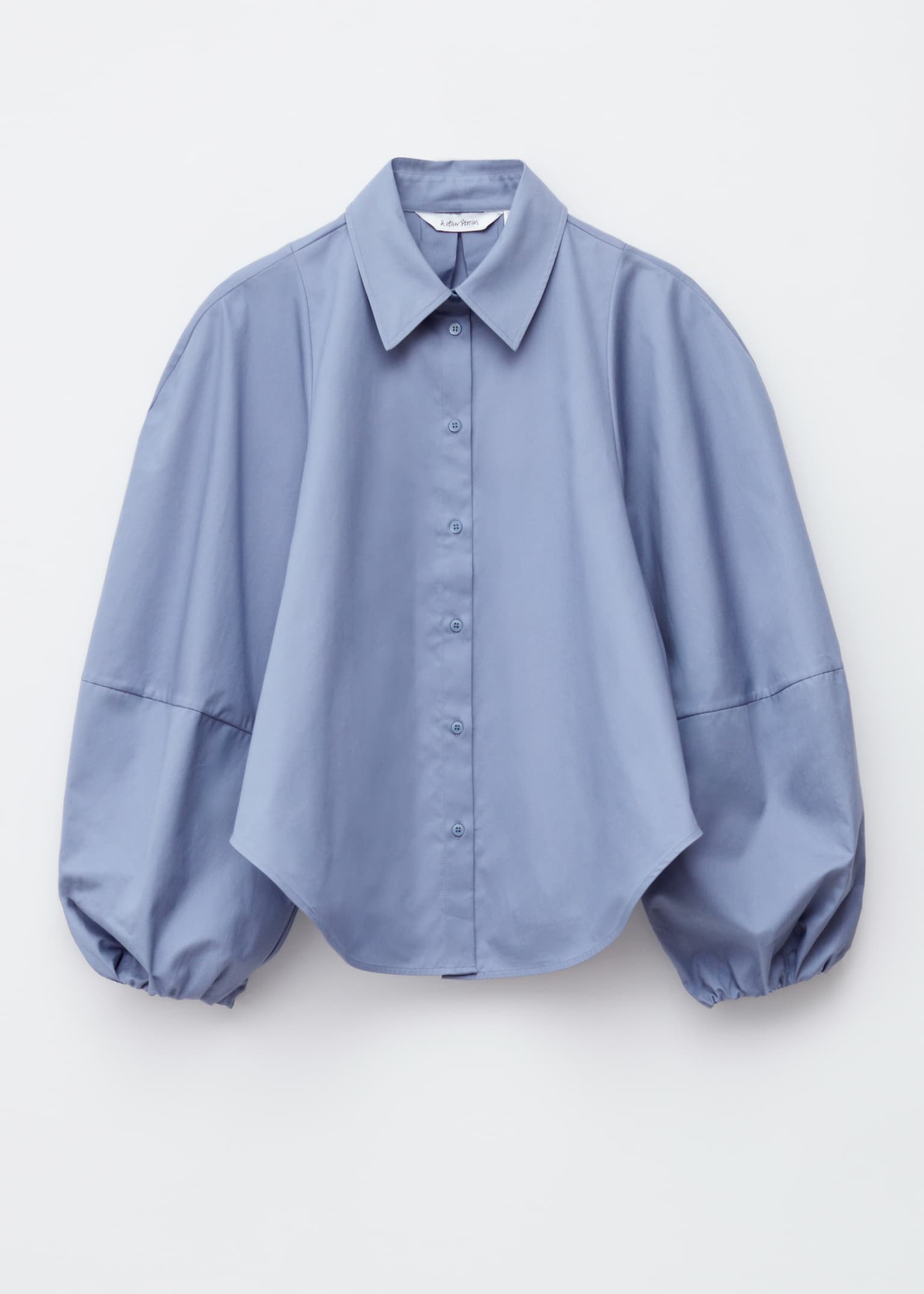 Volumineuze blouse met ballonmouwen - Vaalblauw/Donkerrood - 2