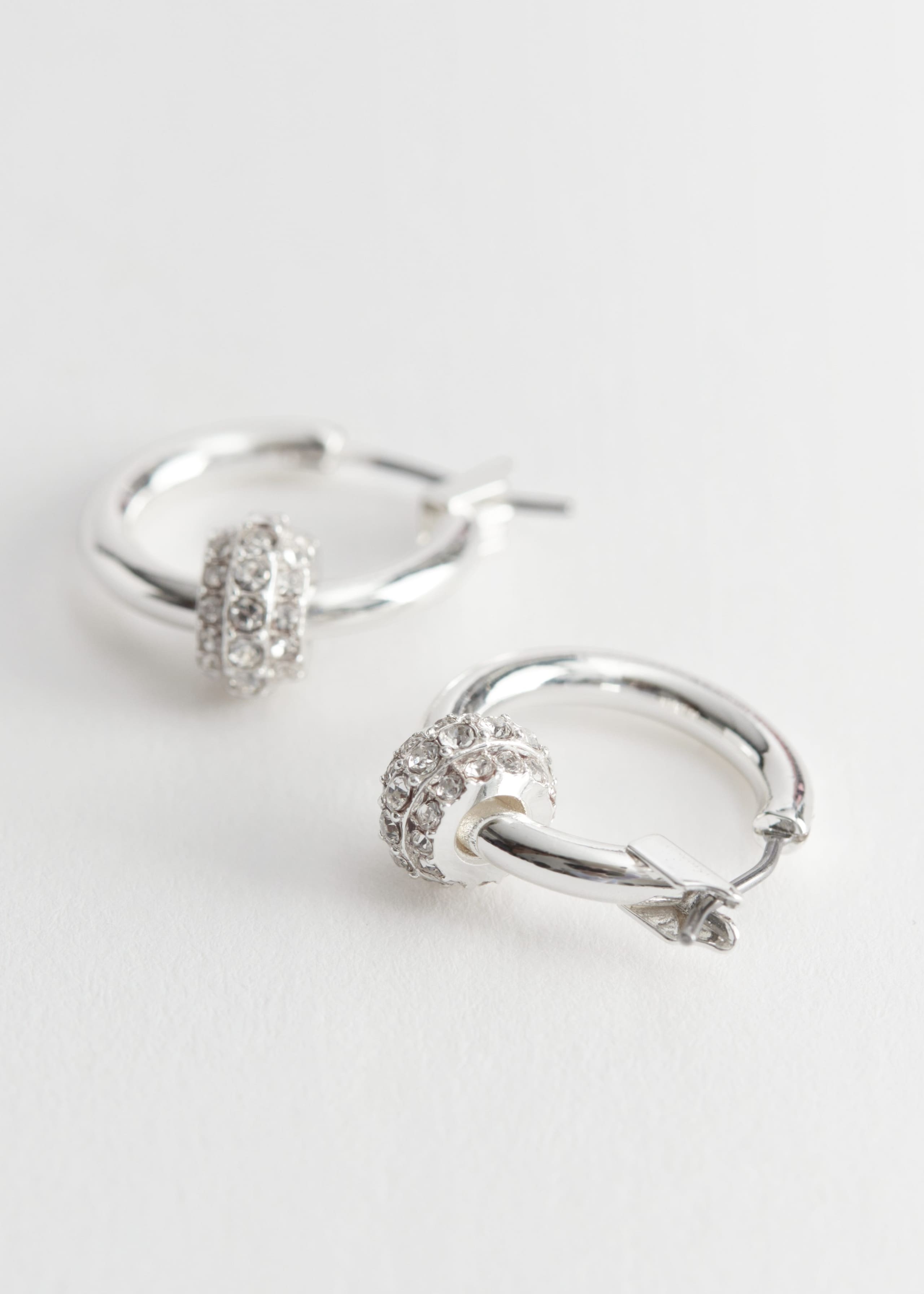 Rhinestone Charm Hooped Earrings - {{variantName}} - Descriptive Detail