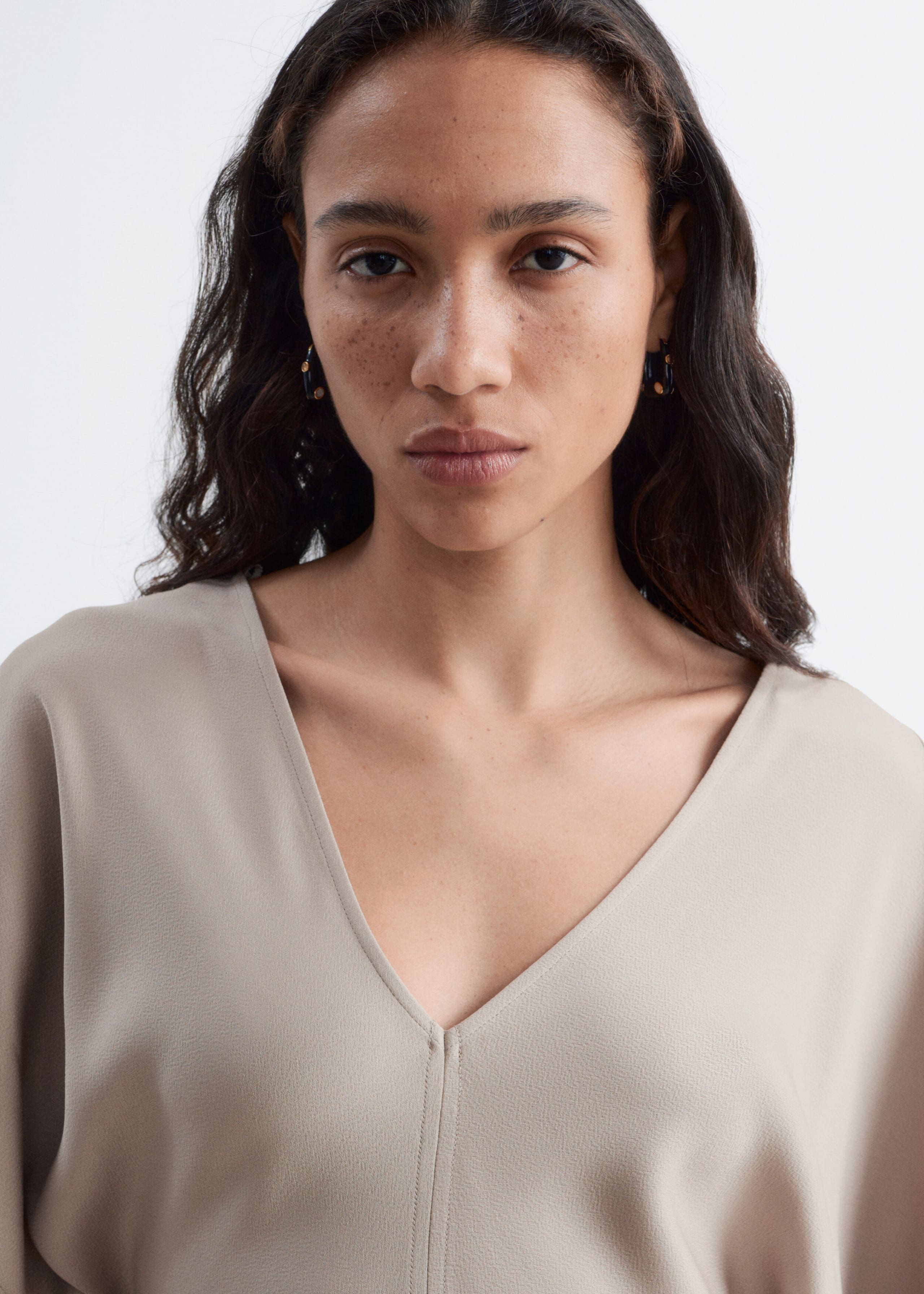 V-Neck Maxi Dress - Stone Beige - Lookbook