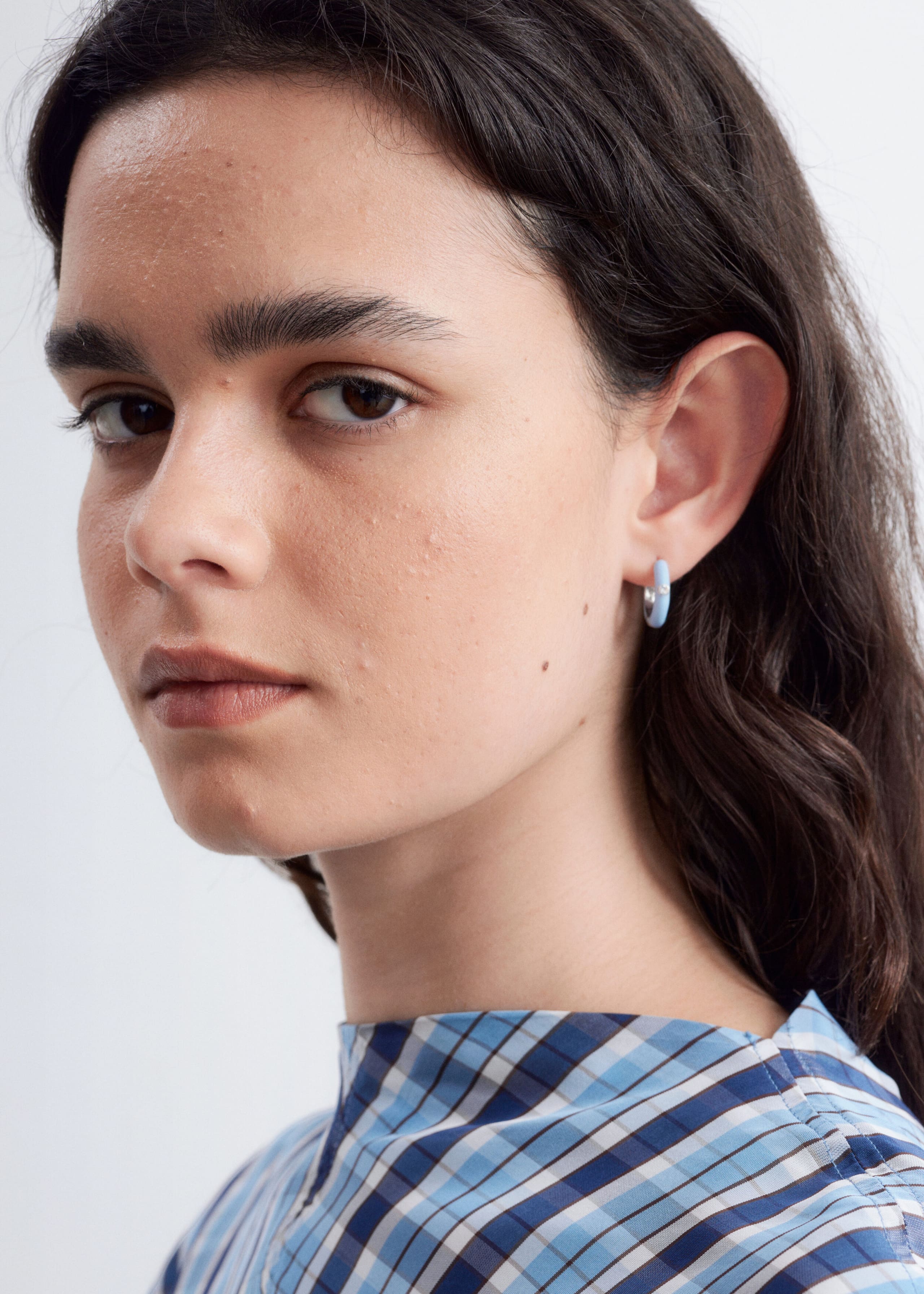 Glass Detail Brass Hoop Earrings - Gold/Blue - Lookbook