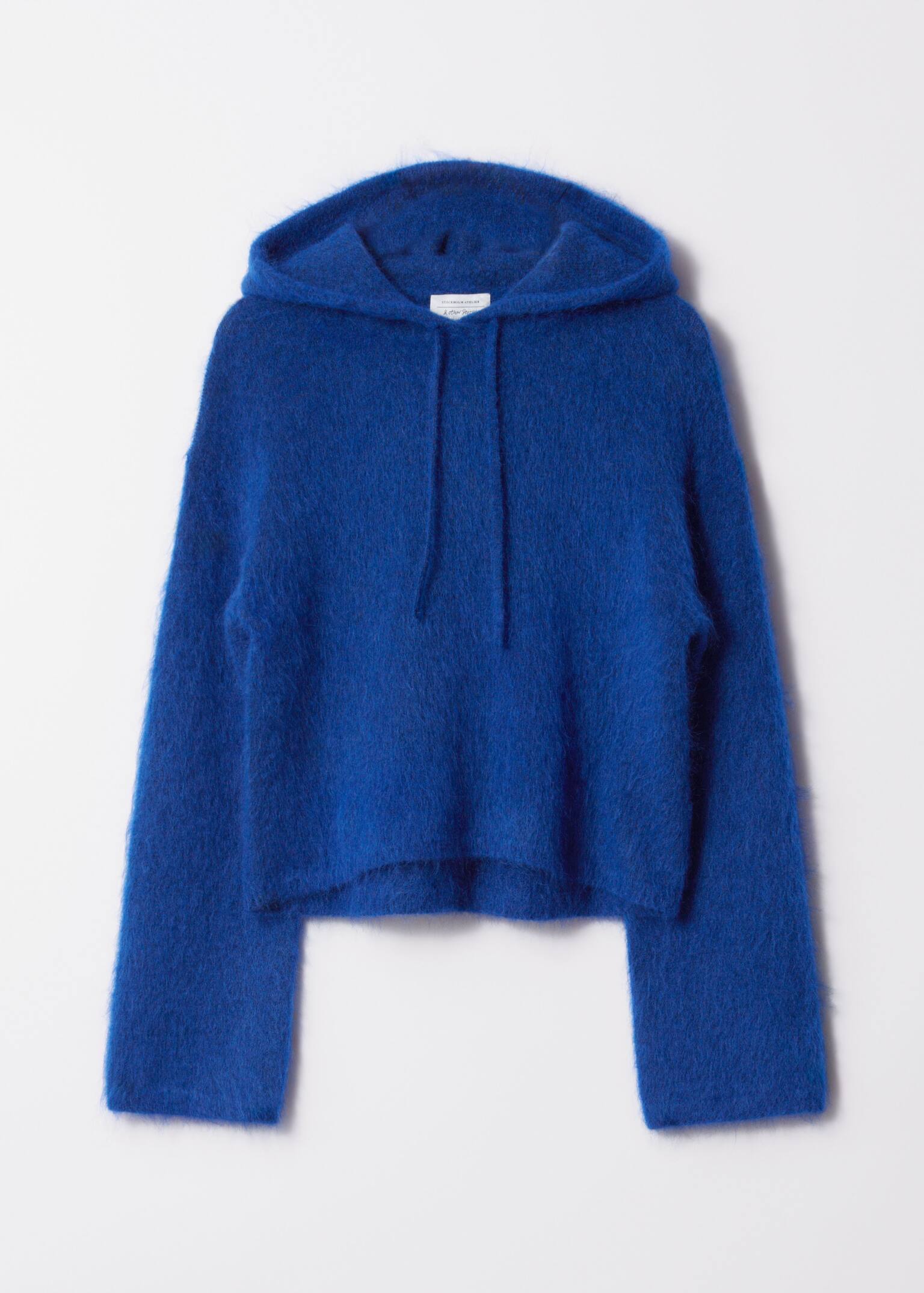Pull à capuche en maille de mohair mélangé - Bleu cobalt