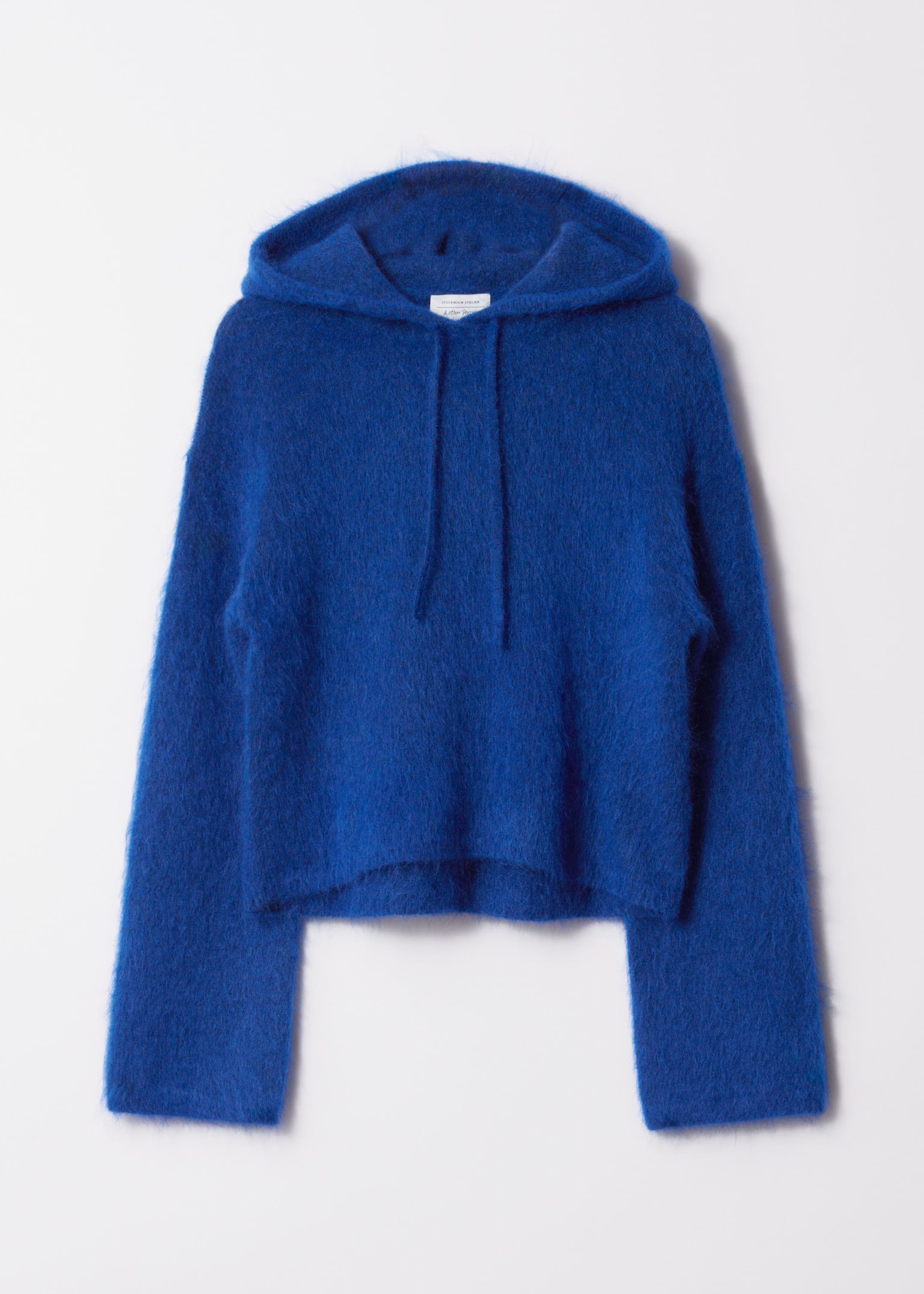 Gestrickter Kapuzenpullover aus Mohair-Mix - Kobaltblau
