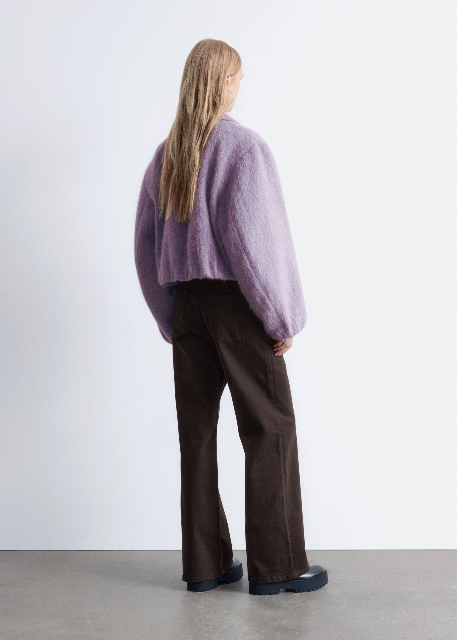 Krótka wełniana kurtka bomber - Liliowy - 3